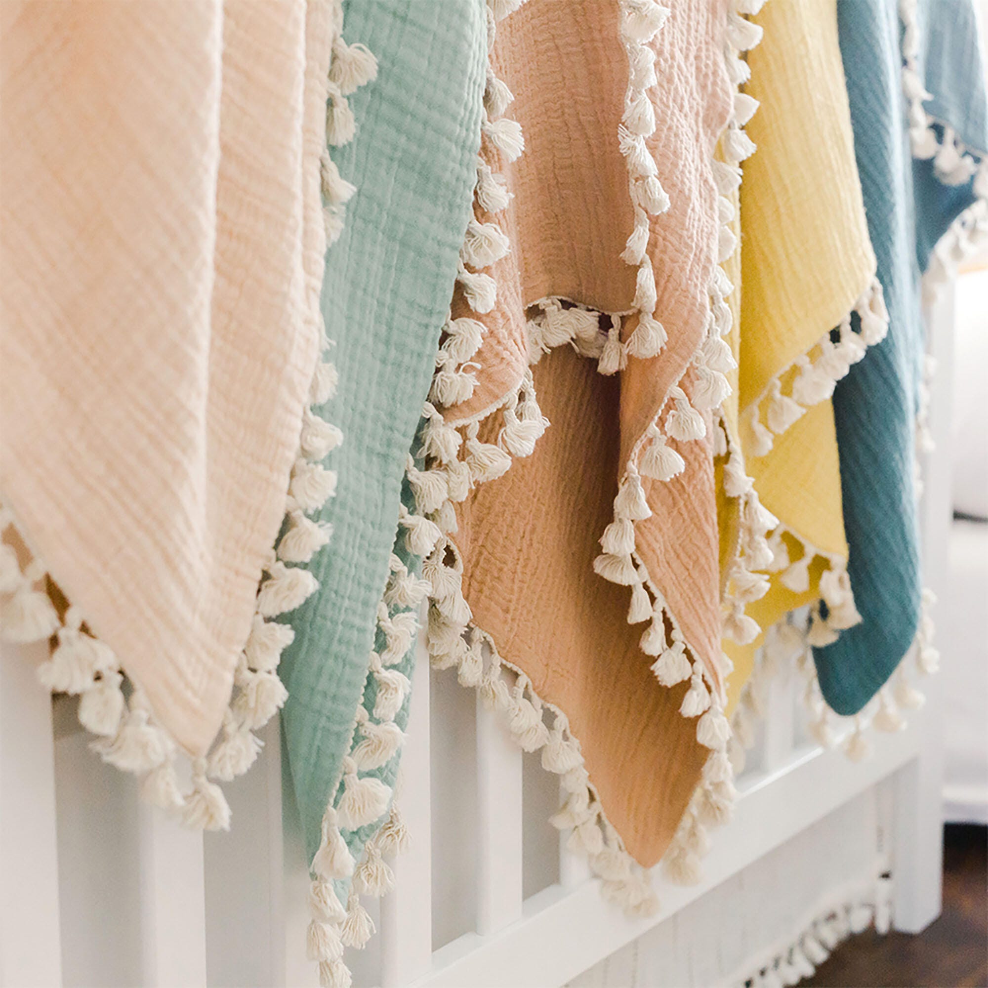 Crane Baby Tasseled Baby Blanket, Pink, large