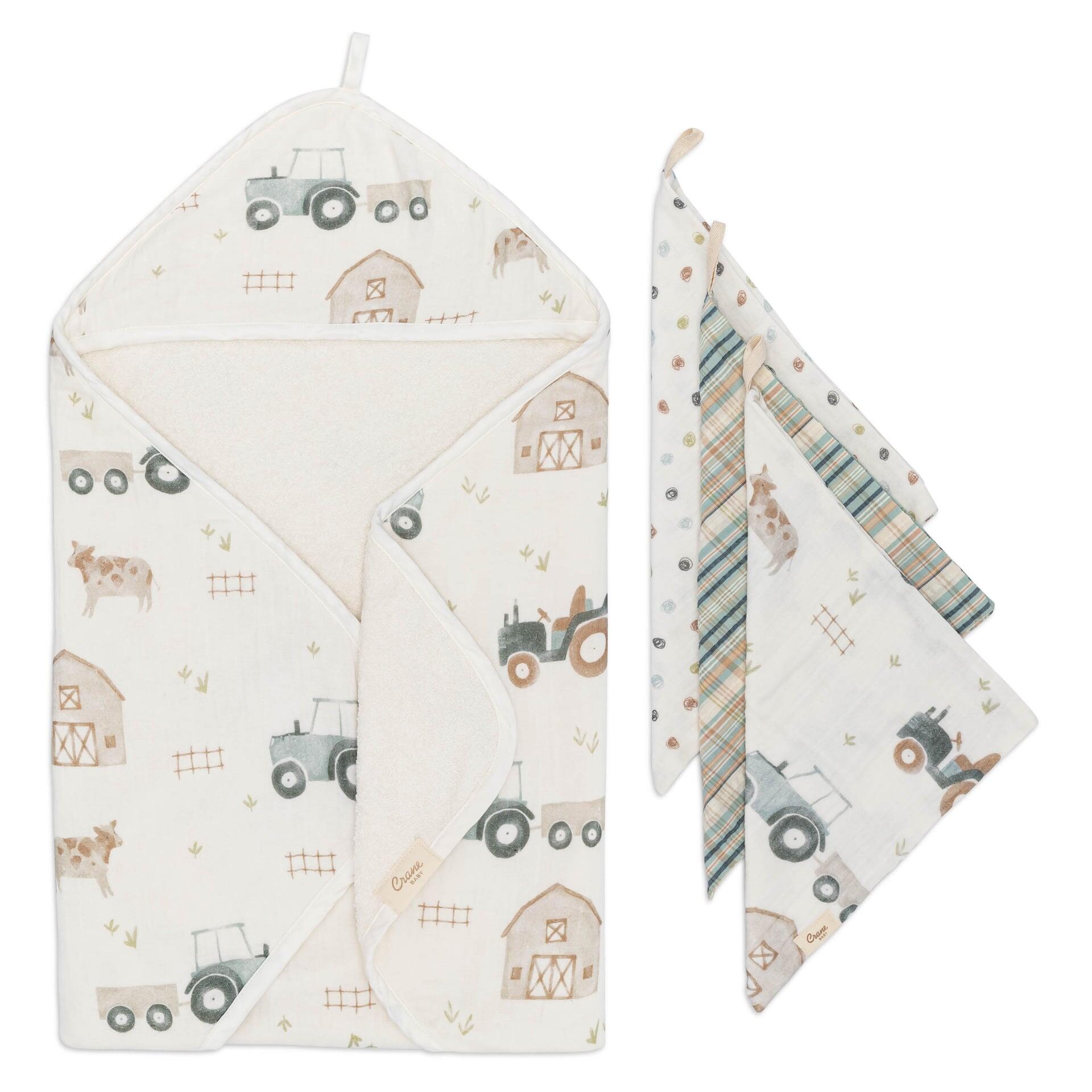 Crane Baby Charlie Baby Bath Towel and Wash Cloth (Set of 3), Beige