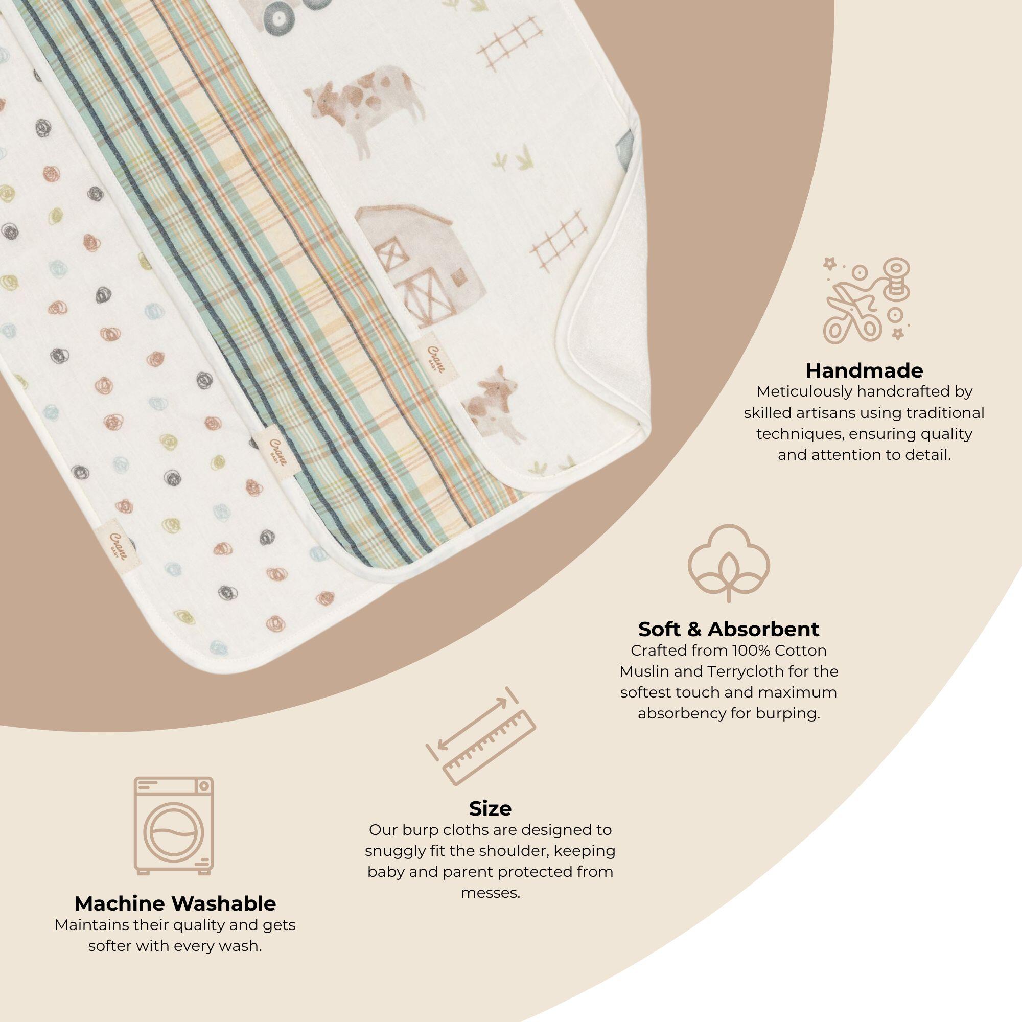 Crane Baby Charlie Burp Cloth (Set of 3), , large
