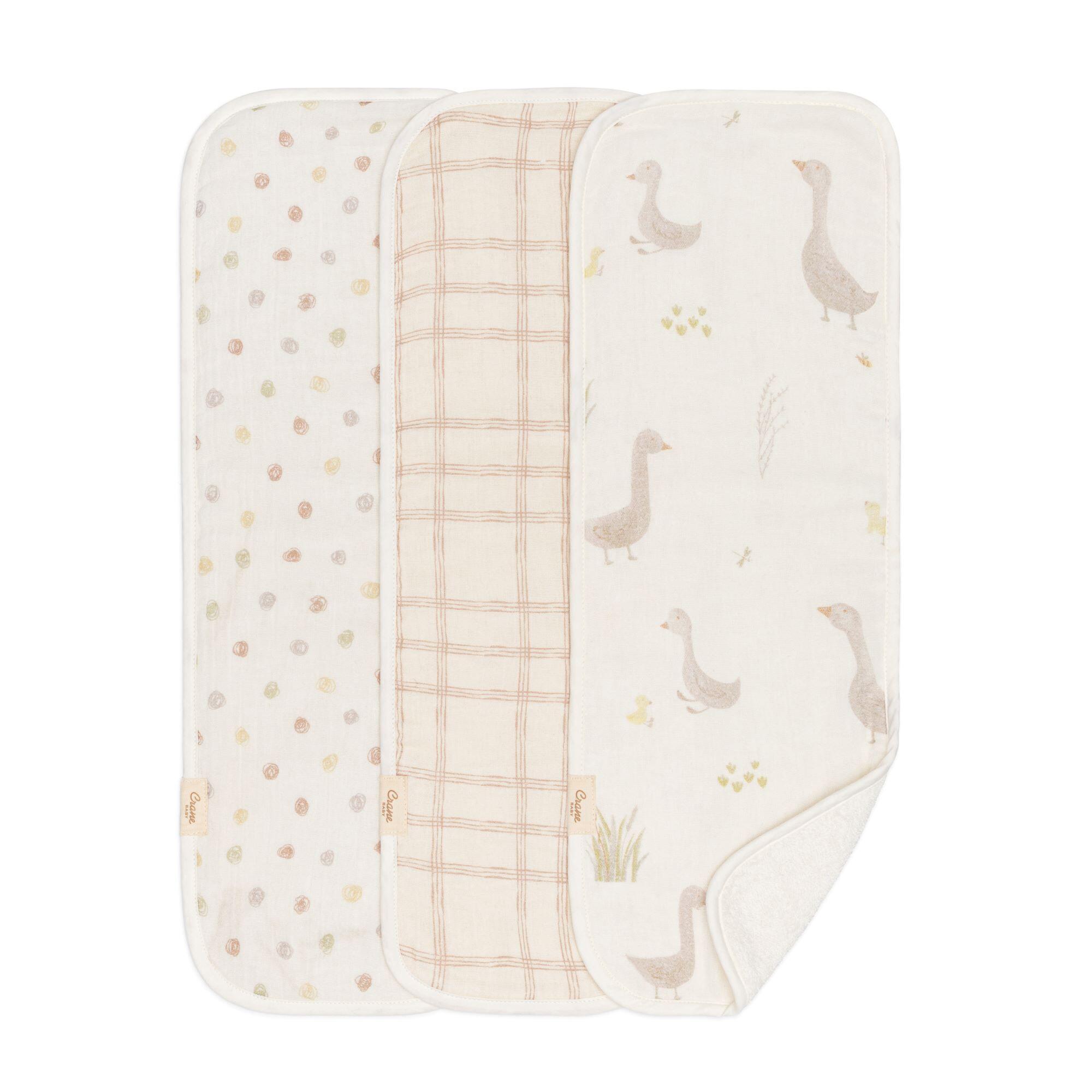 Crane Baby Charlie Goose Burp Cloth (Set of 3), , large