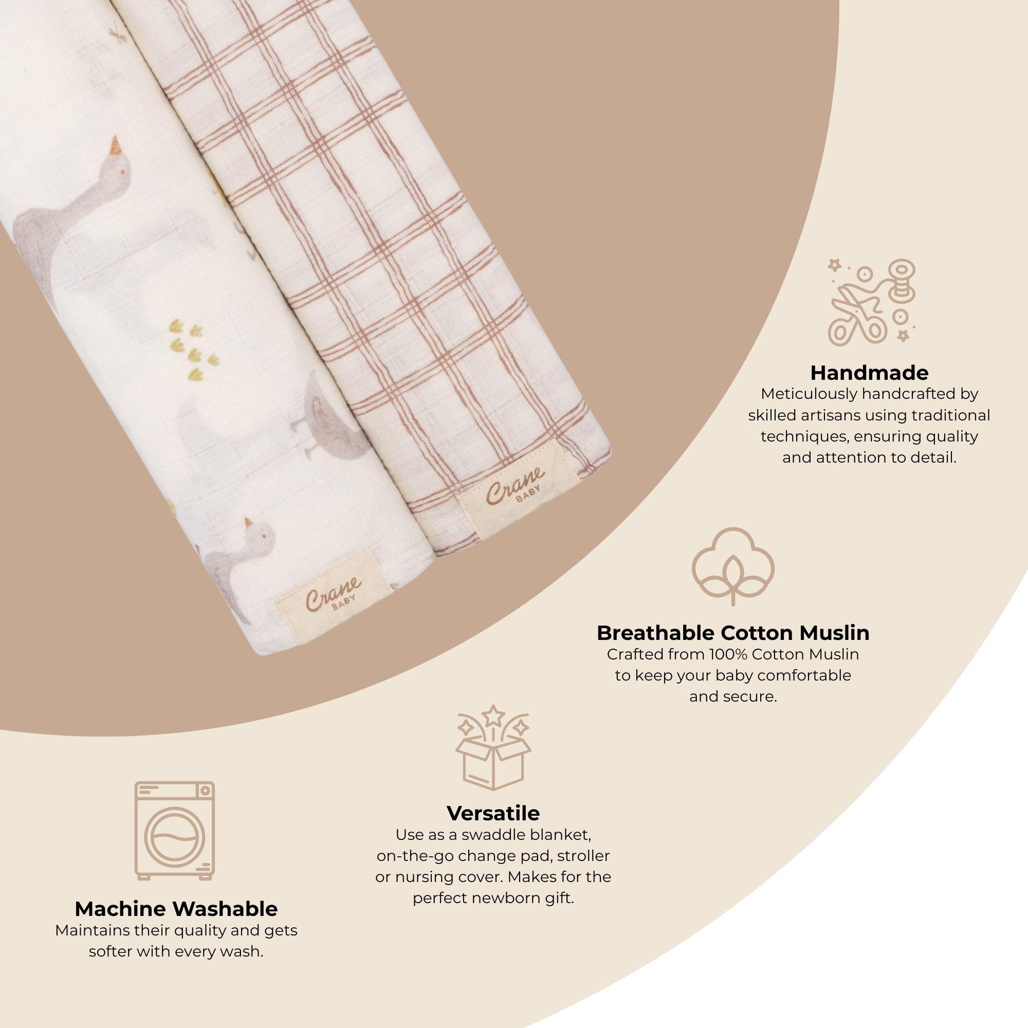 Crane Baby Charlie Goose Swaddle Wrap (Set of 2), , large