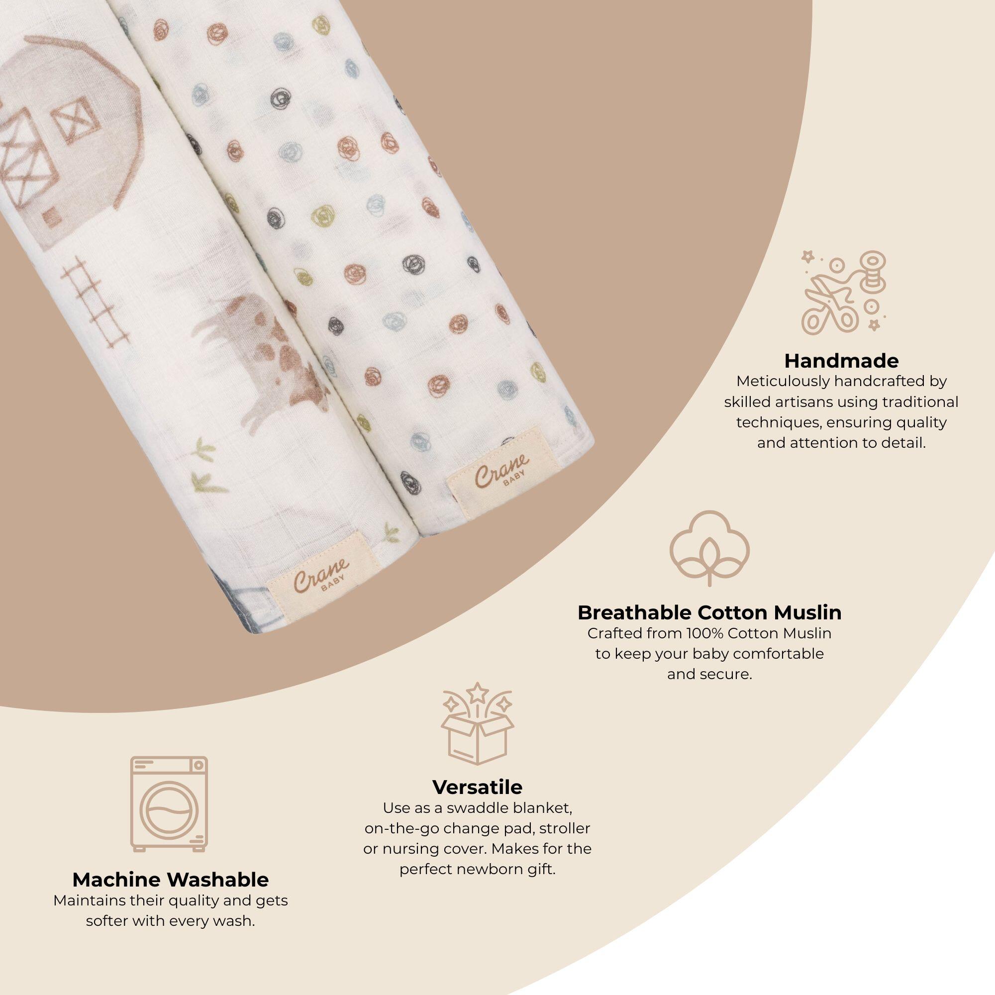 Crane Baby Charlie Swaddle Wrap (Set of 2), , large