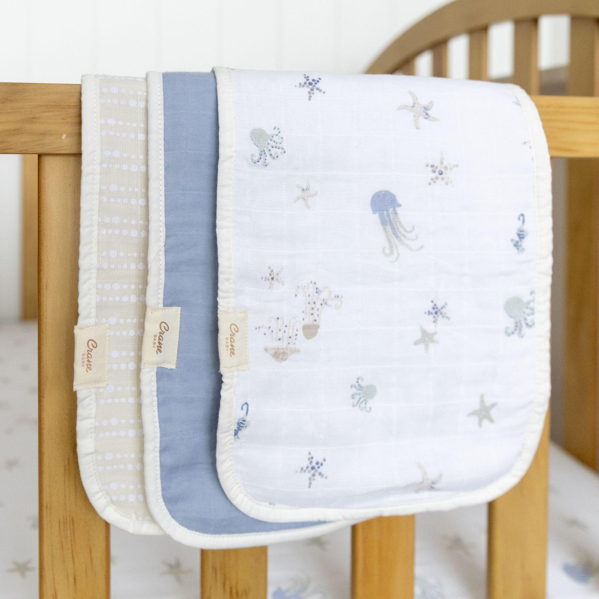 Crane Baby Cove Sea Life Burp Cloth (Set of 3), , rollover