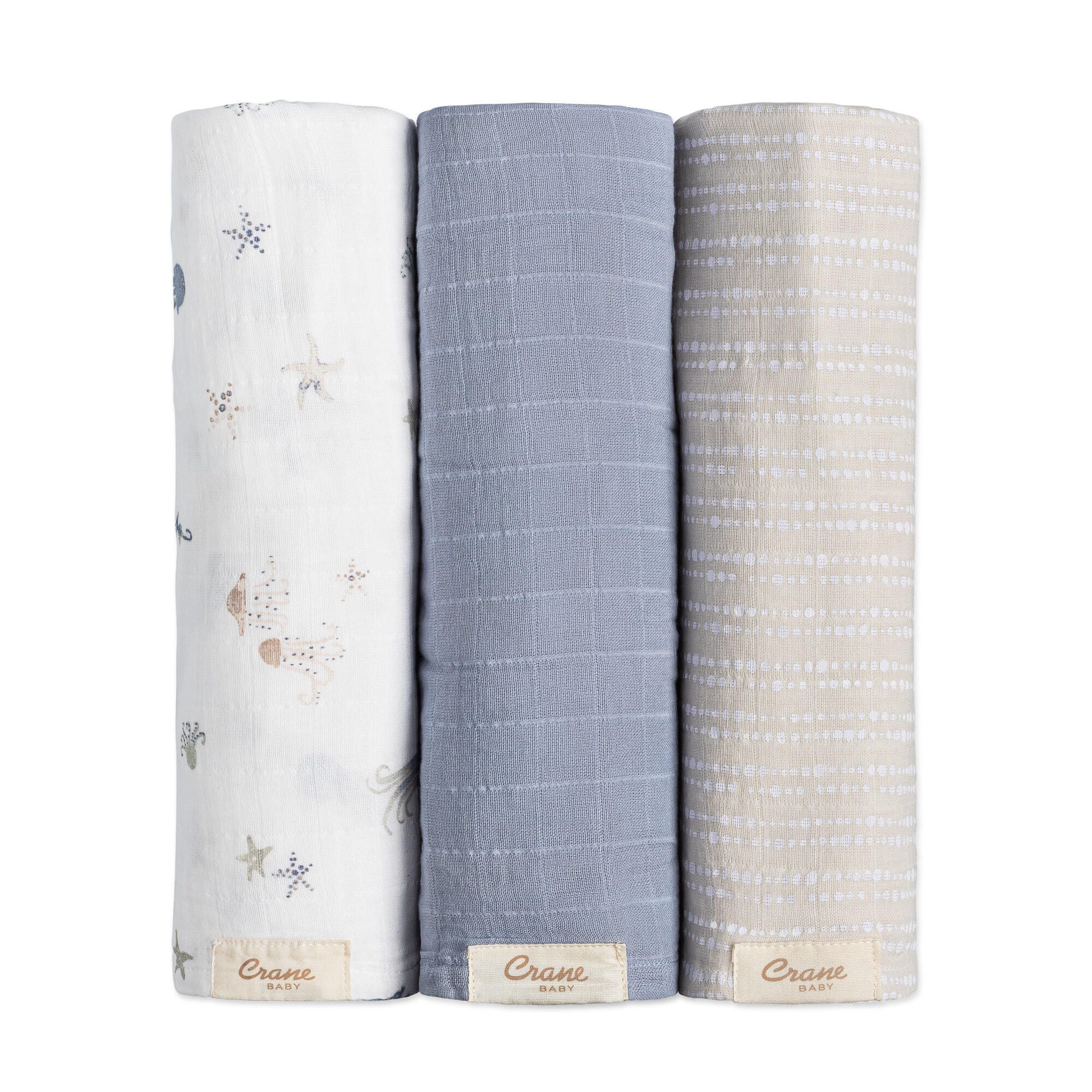 Crane Baby Cove Sea Life Swaddle Blanket (Set of 3), , large