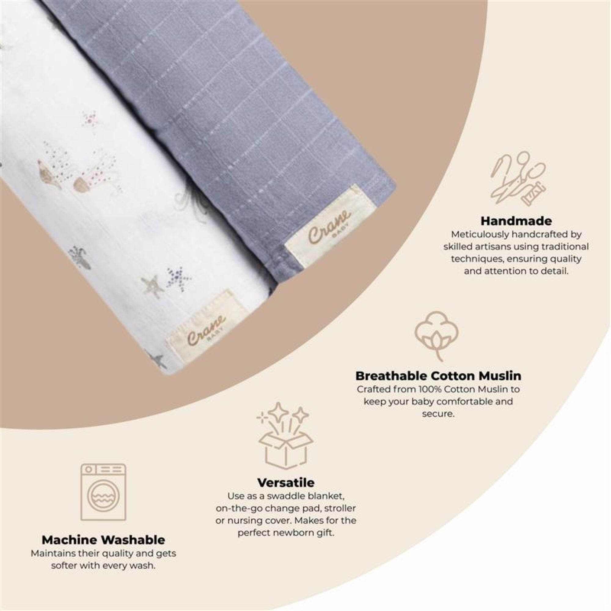 Crane Baby Cove Sea Life Swaddle Blanket (Set of 3), , large