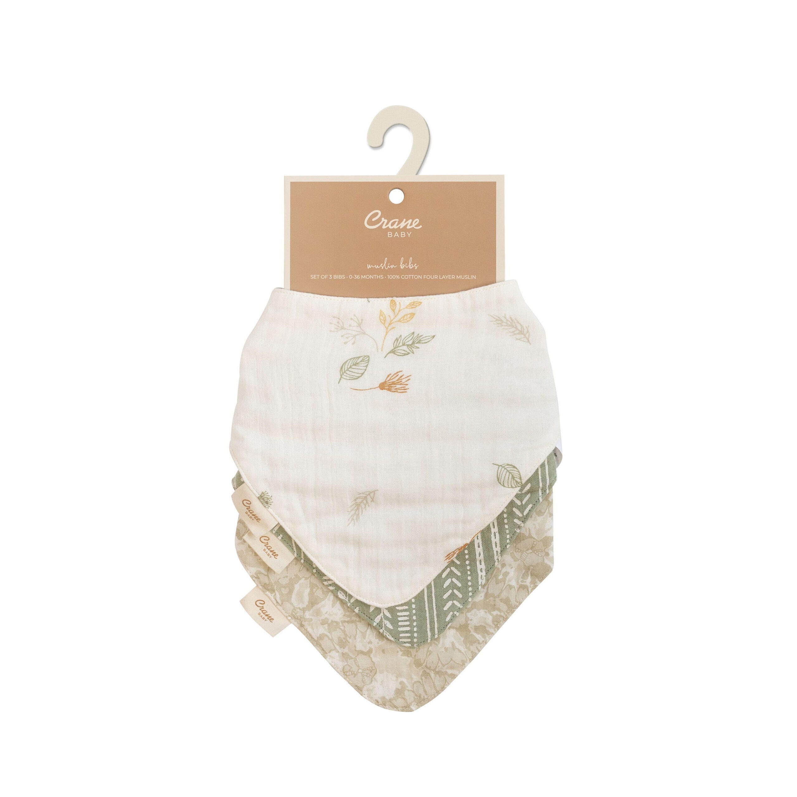 Crane Baby Willow Leaf Baby Bib Set (Set of 3), , rollover