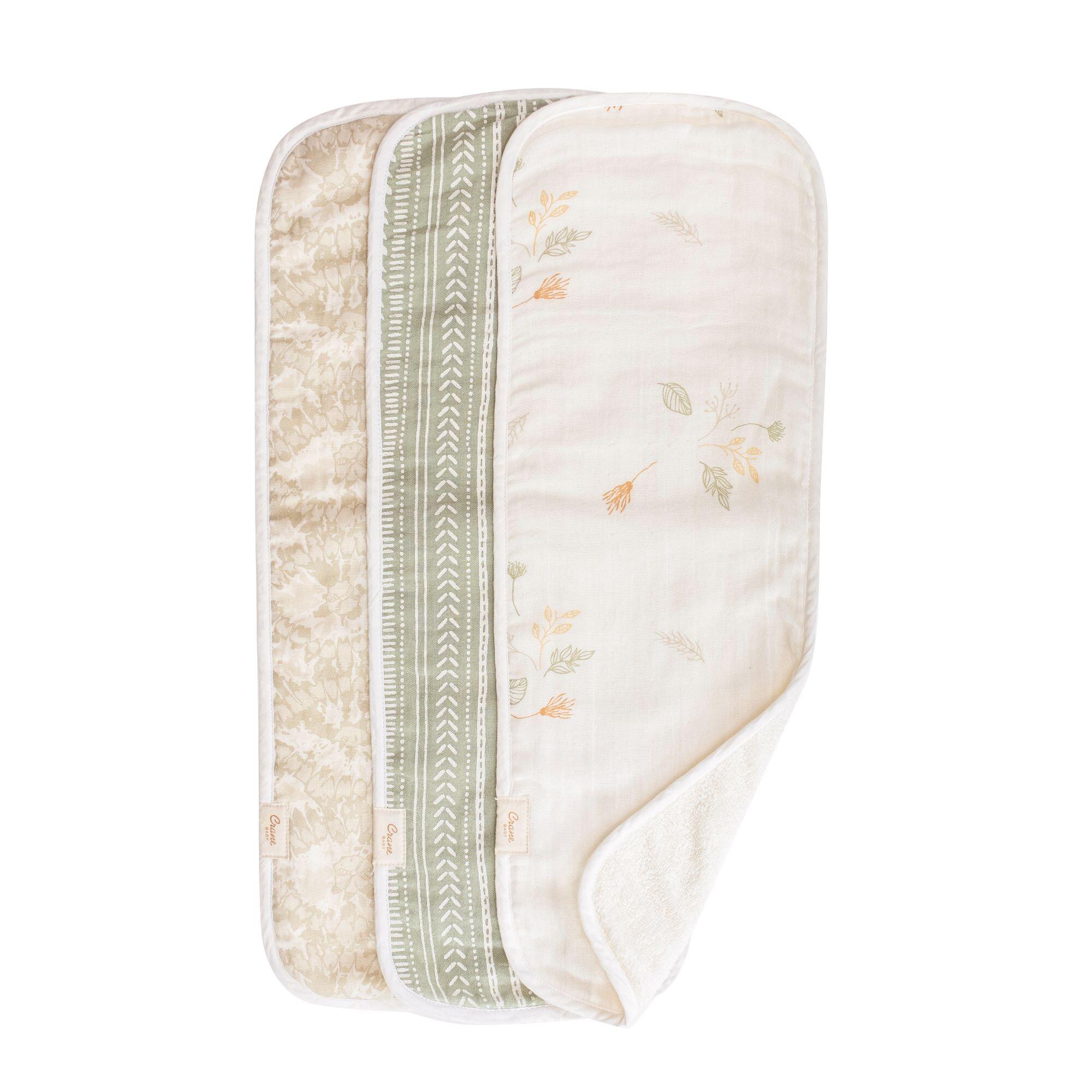 Crane Baby Willow Leaf Burp Cloth Set (Set of 3), , rollover
