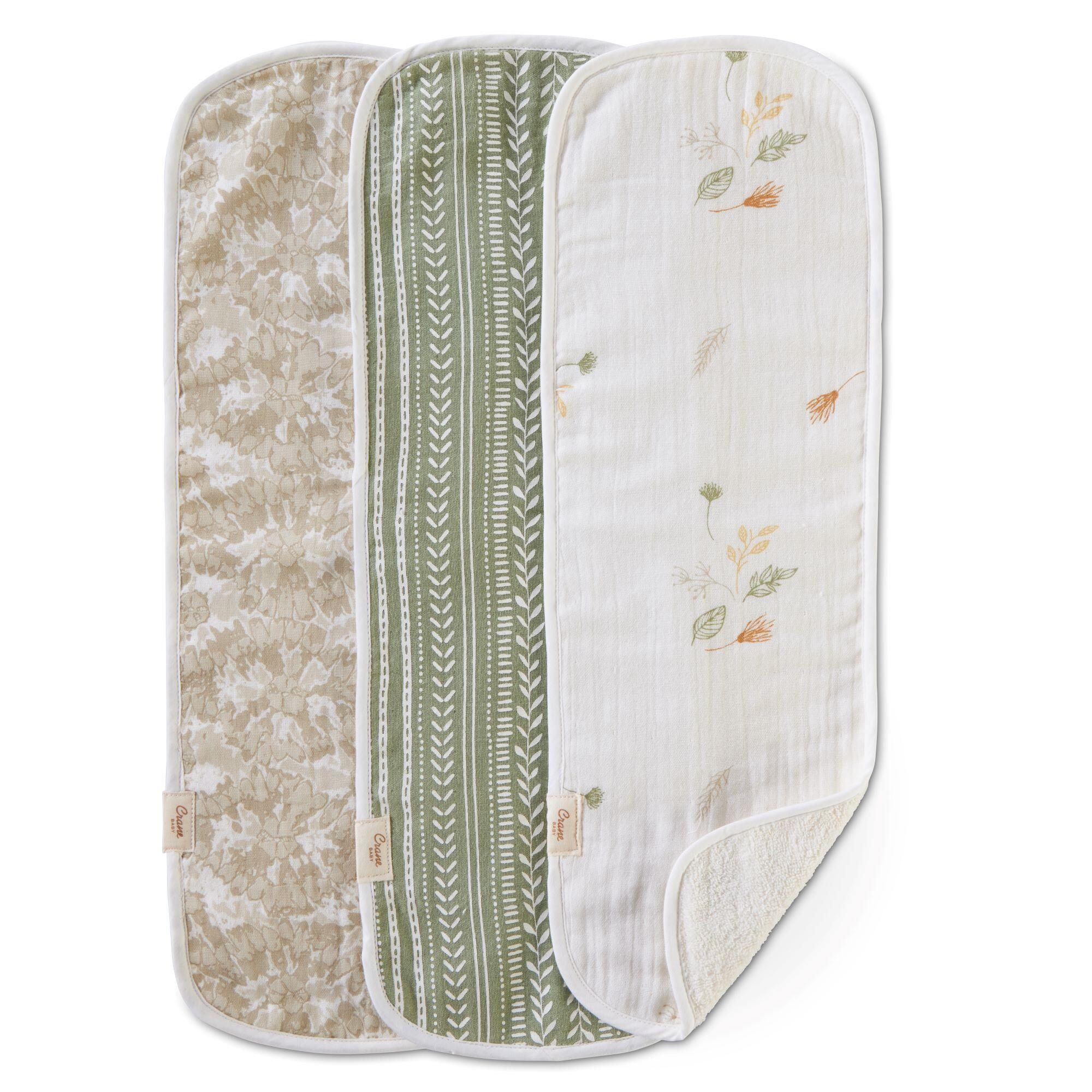 Crane Baby Willow Leaf Burp Cloth Set (Set of 3), , large