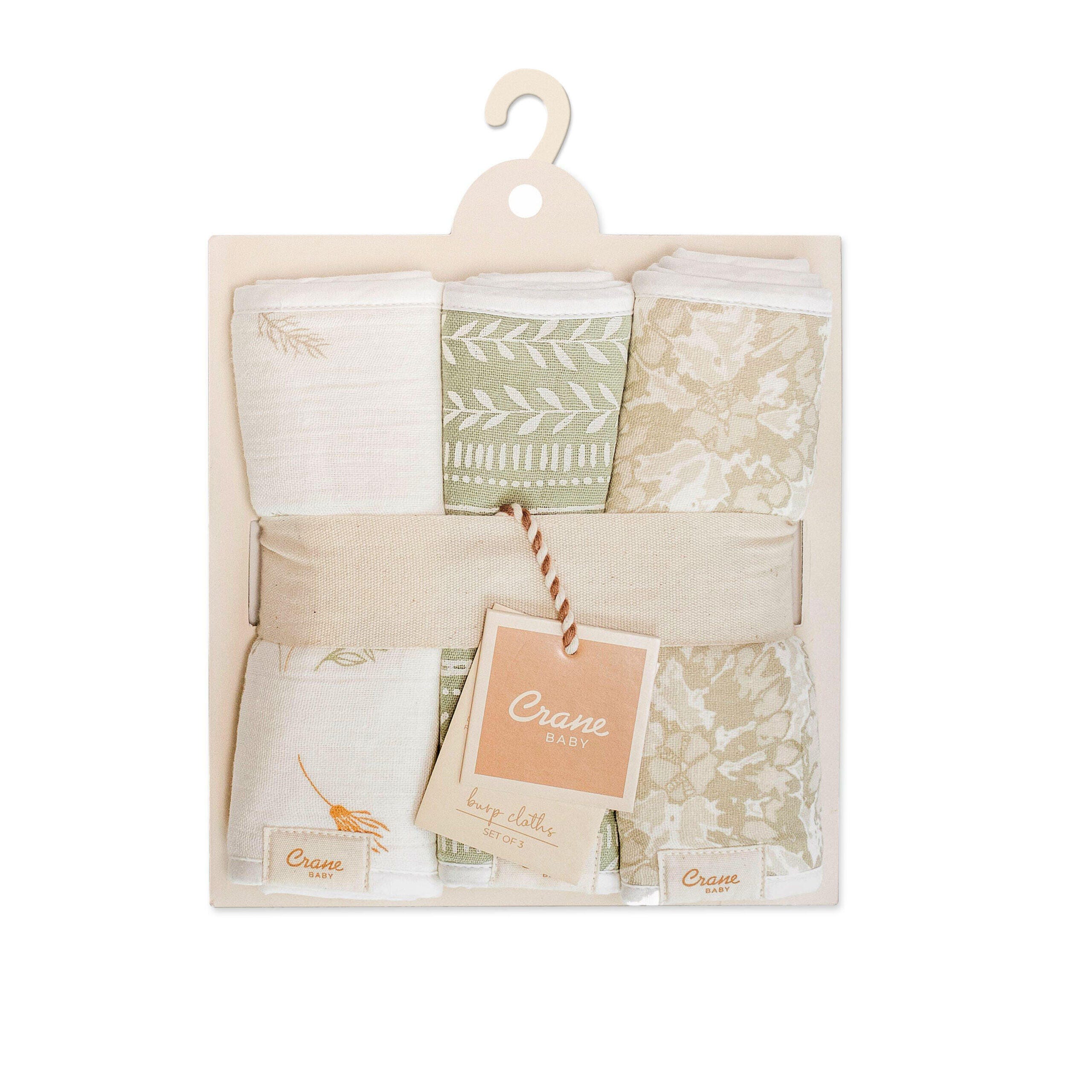 Crane Baby Willow Leaf Burp Cloth Set (Set of 3), , large