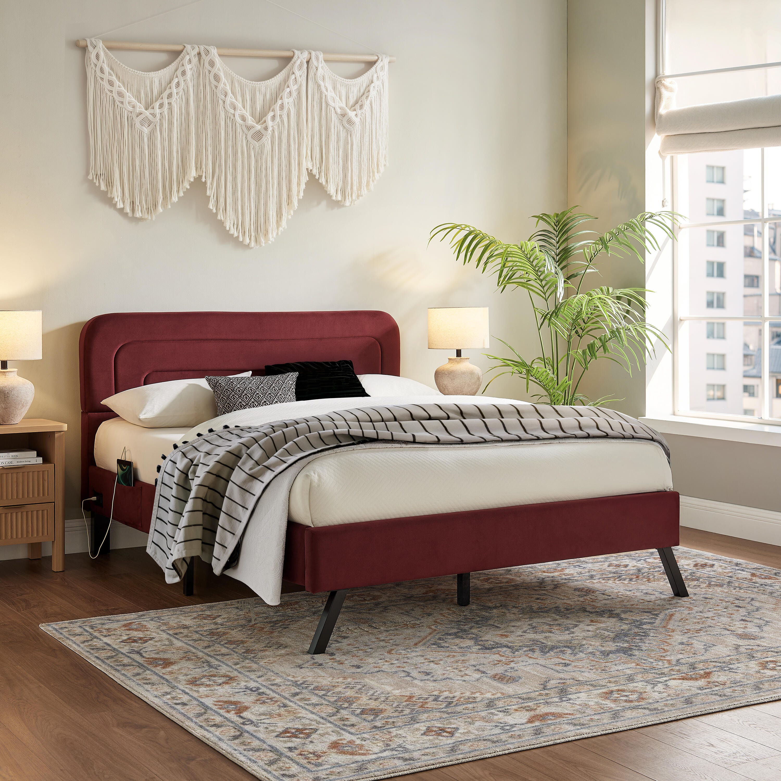 Studio Living Adaline Full Upholstered Bed, Burgundy, rollover