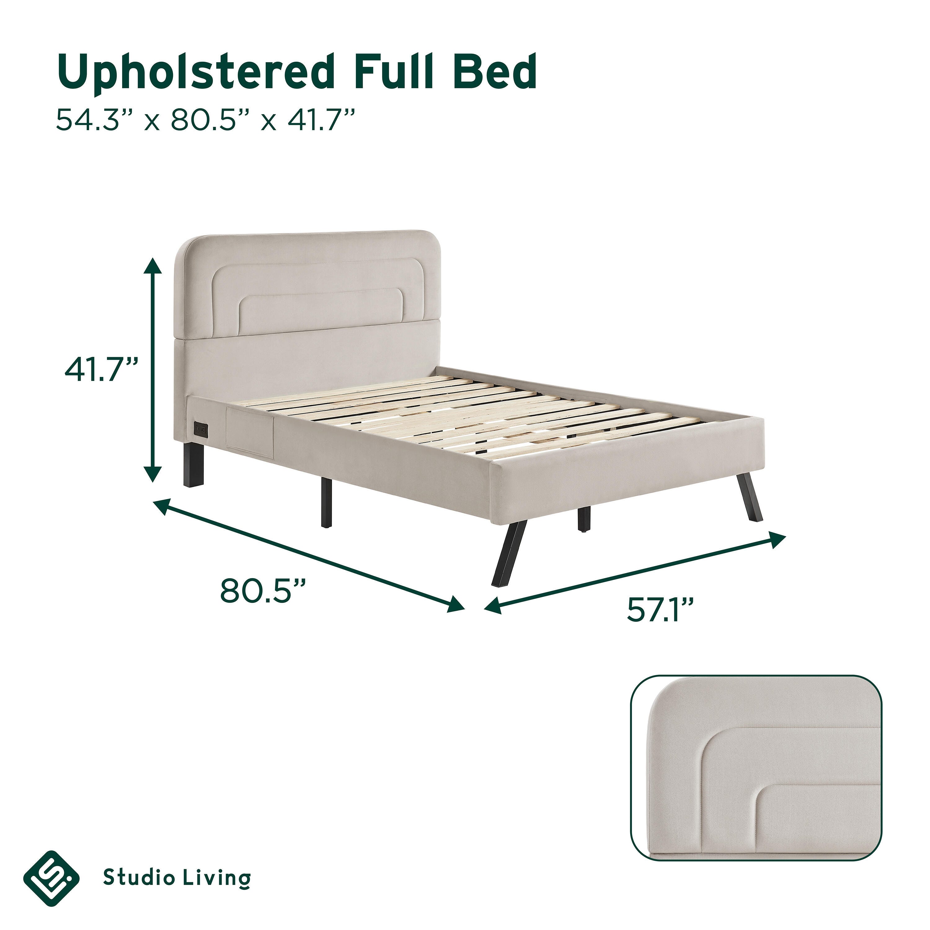 Studio Living Adaline Full Upholstered Bed, Light Gray, large