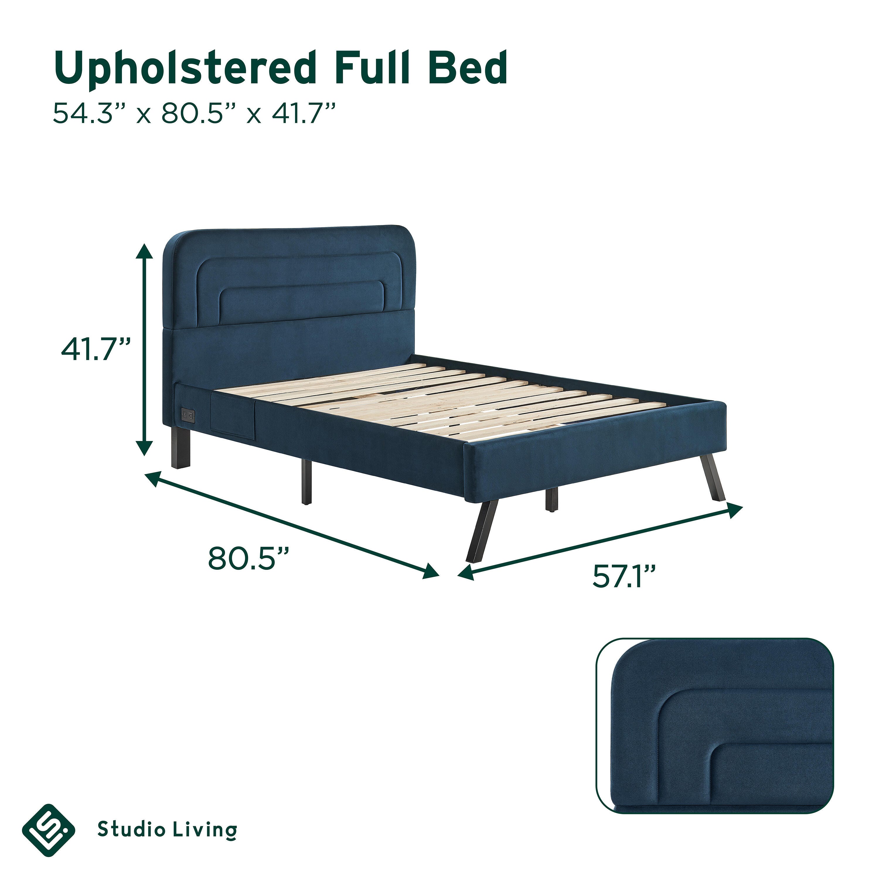 Studio Living Adaline Full Upholstered Bed, Navy, large