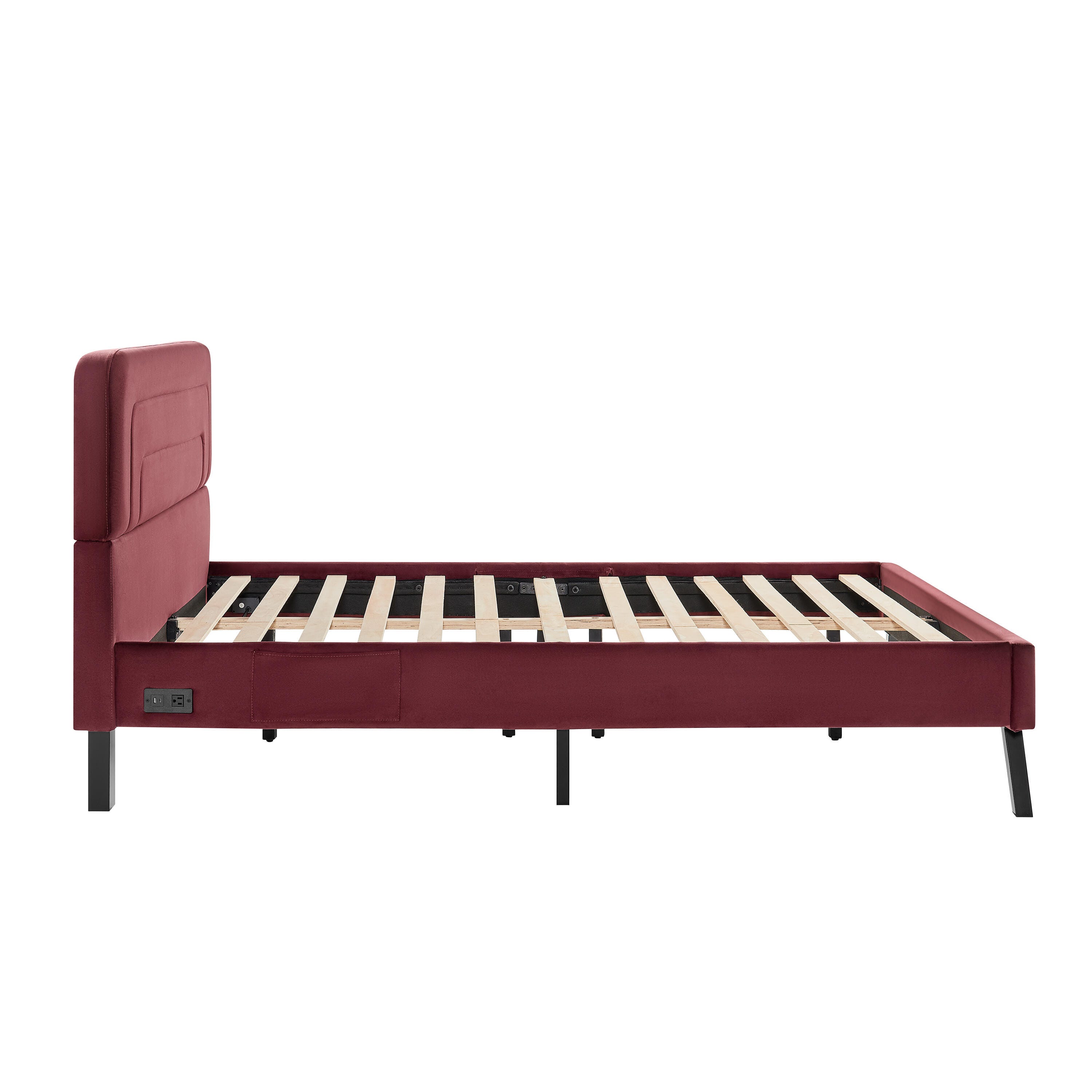 Studio Living Adaline Queen Upholstered Bed, Burgundy, large