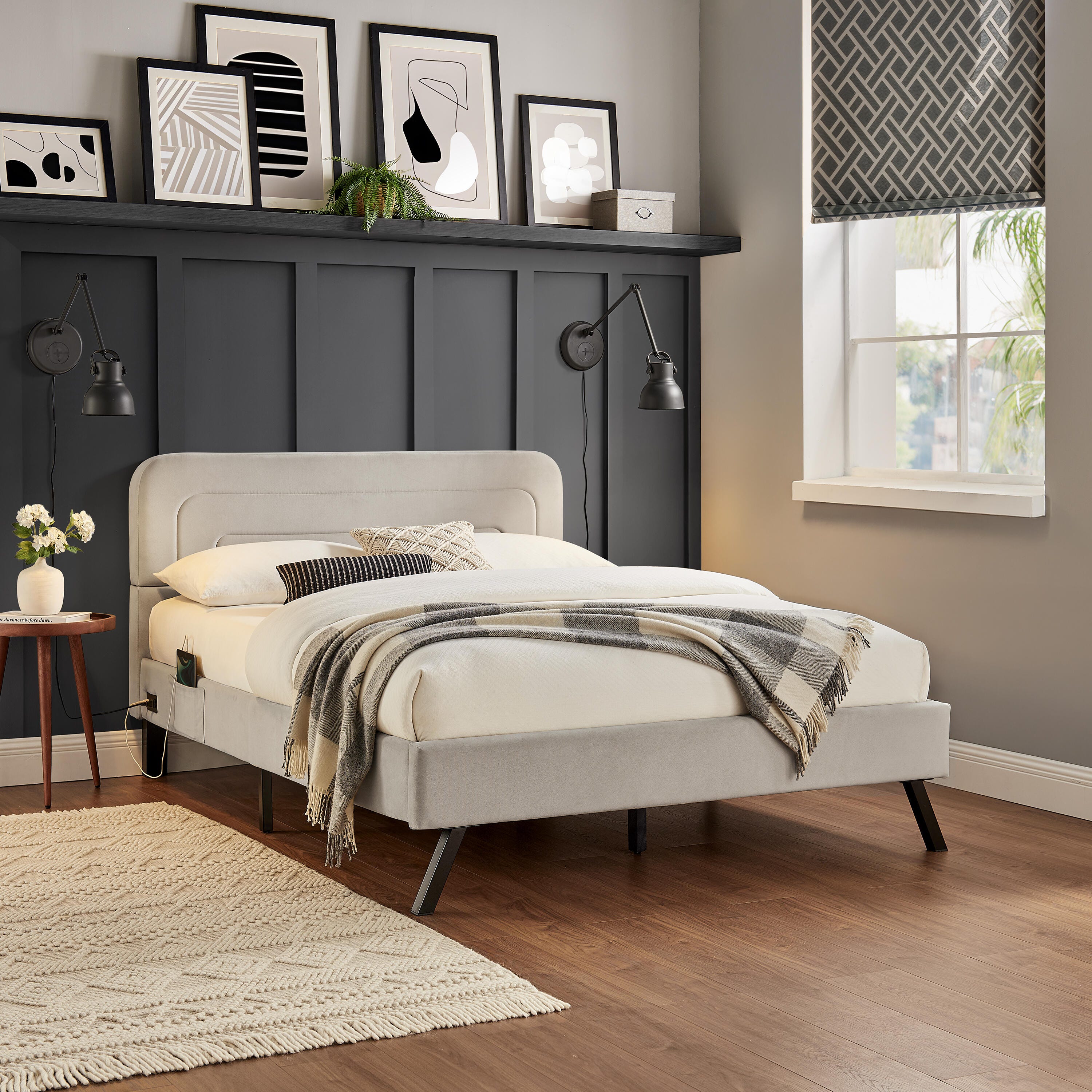 Studio Living Adaline Queen Upholstered Bed, Light Gray, rollover