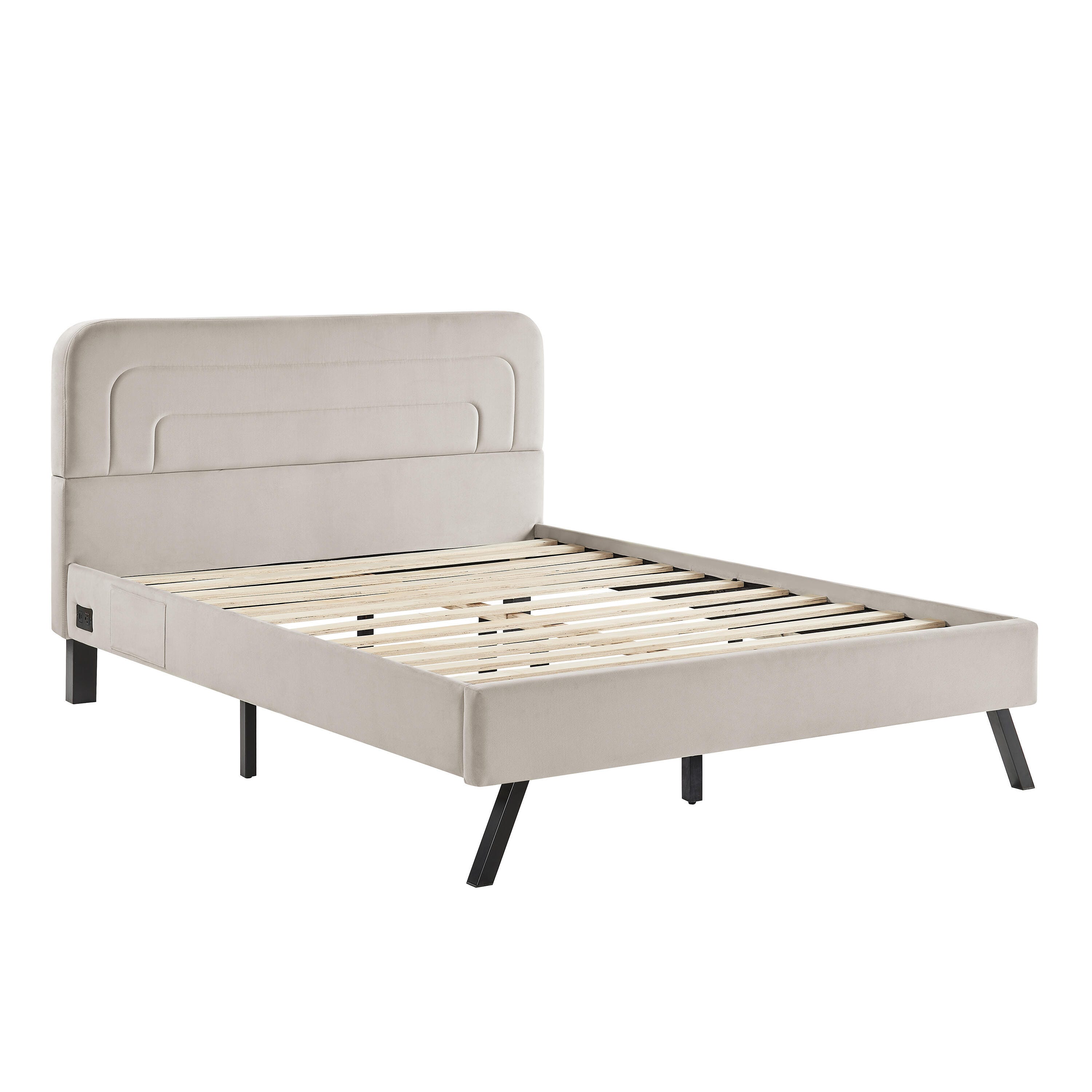 Studio Living Adaline Queen Upholstered Bed, Light Gray, large