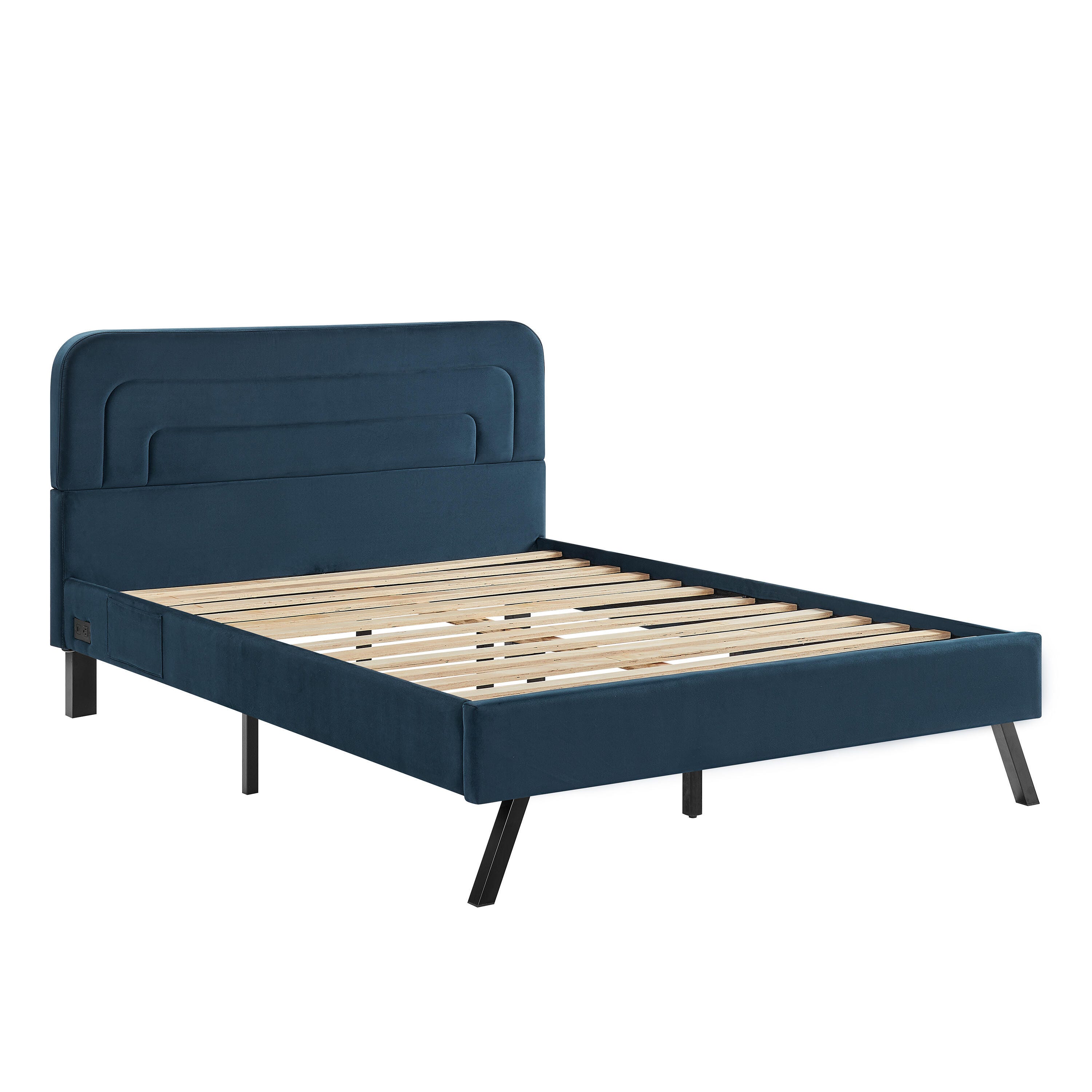 Studio Living Adaline Queen Upholstered Bed, Navy, large