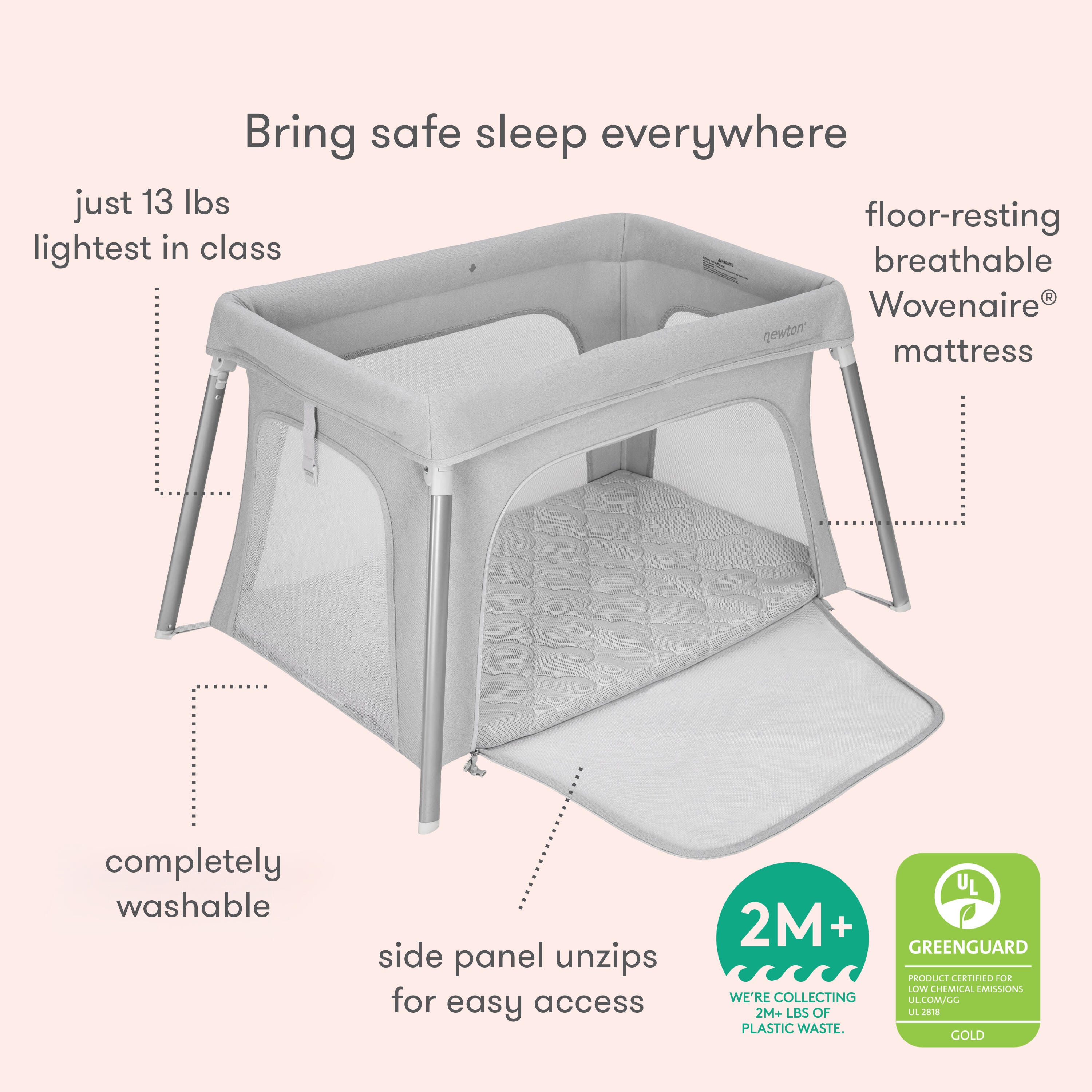 Newton Baby Compact Travel Crib and Play Yard, Gray, large