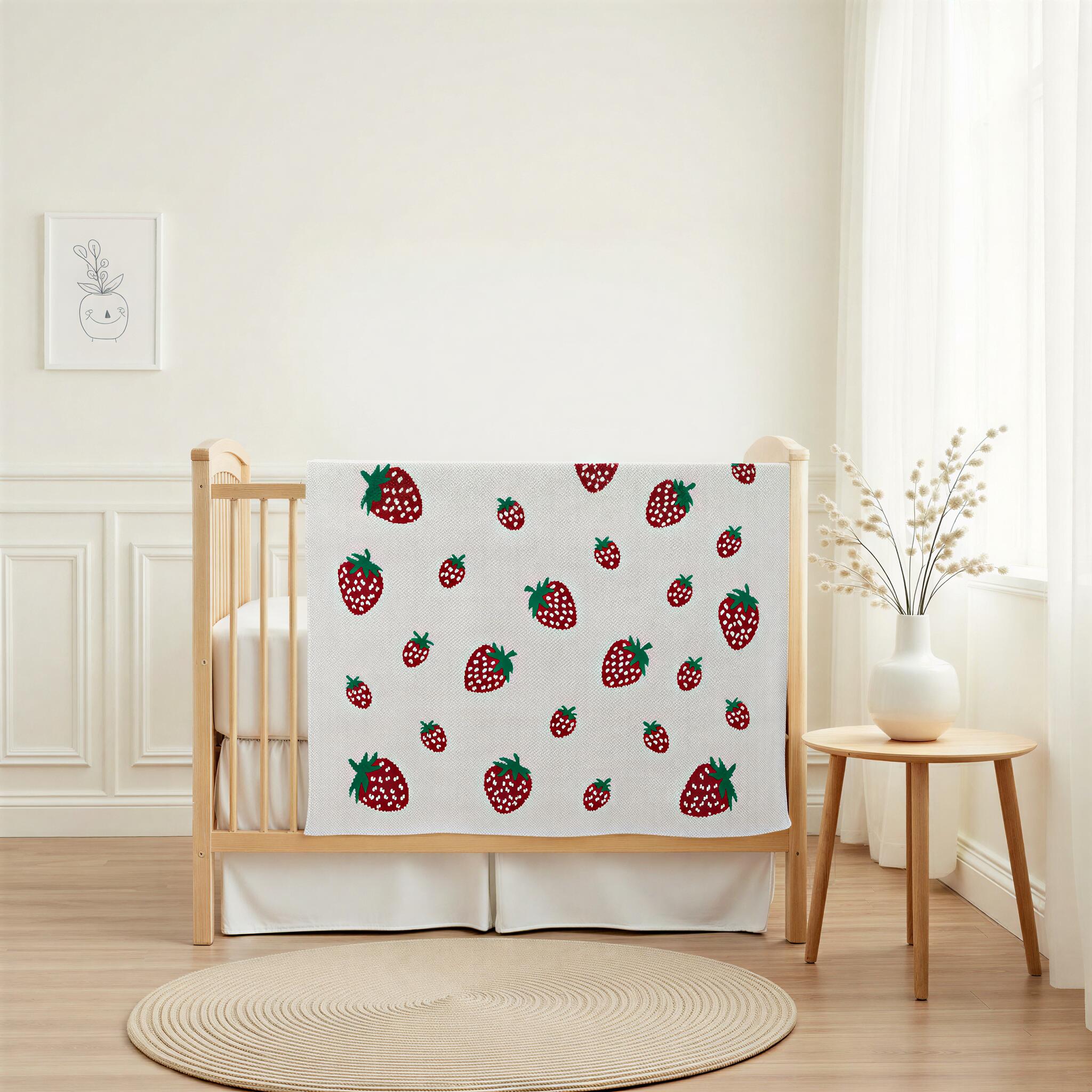 Storied Home Strawberry Print Baby Blanket, , rollover