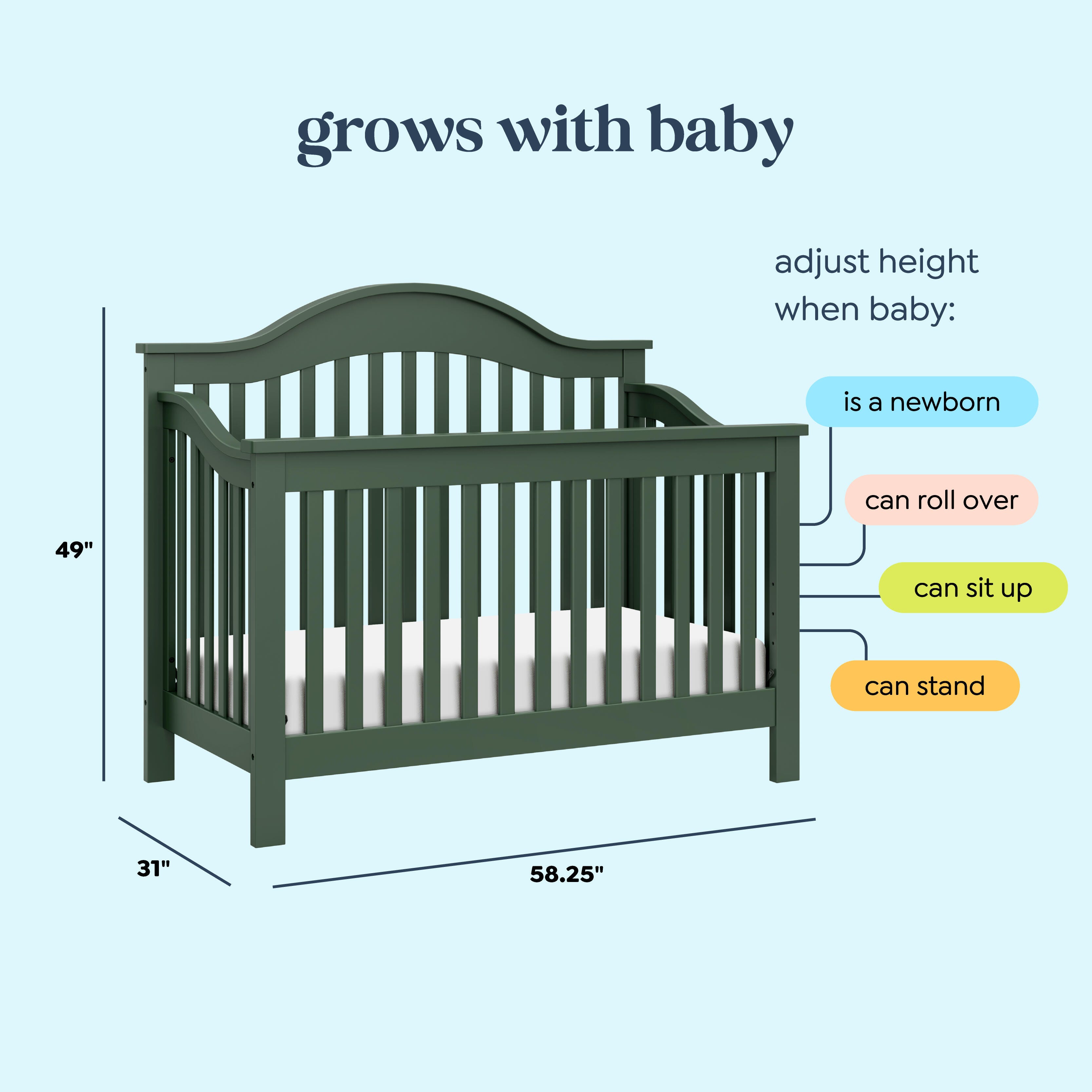daVinci Jayden 4-in-1 Convertible Crib, Green, large