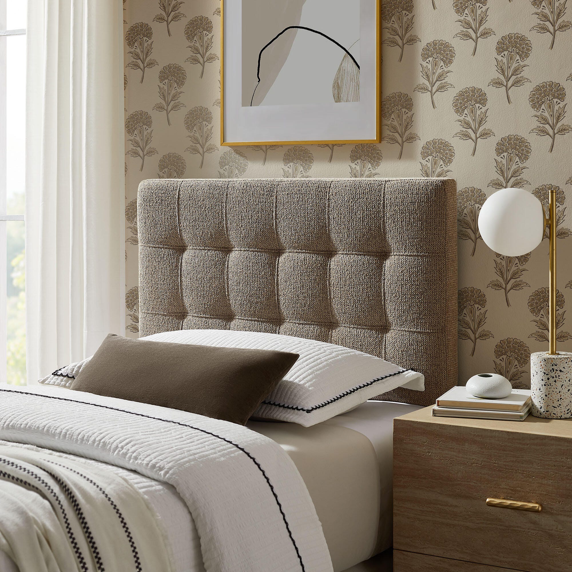 Modway Lily Solid Twin Upholstered Headboard, Taupe, rollover