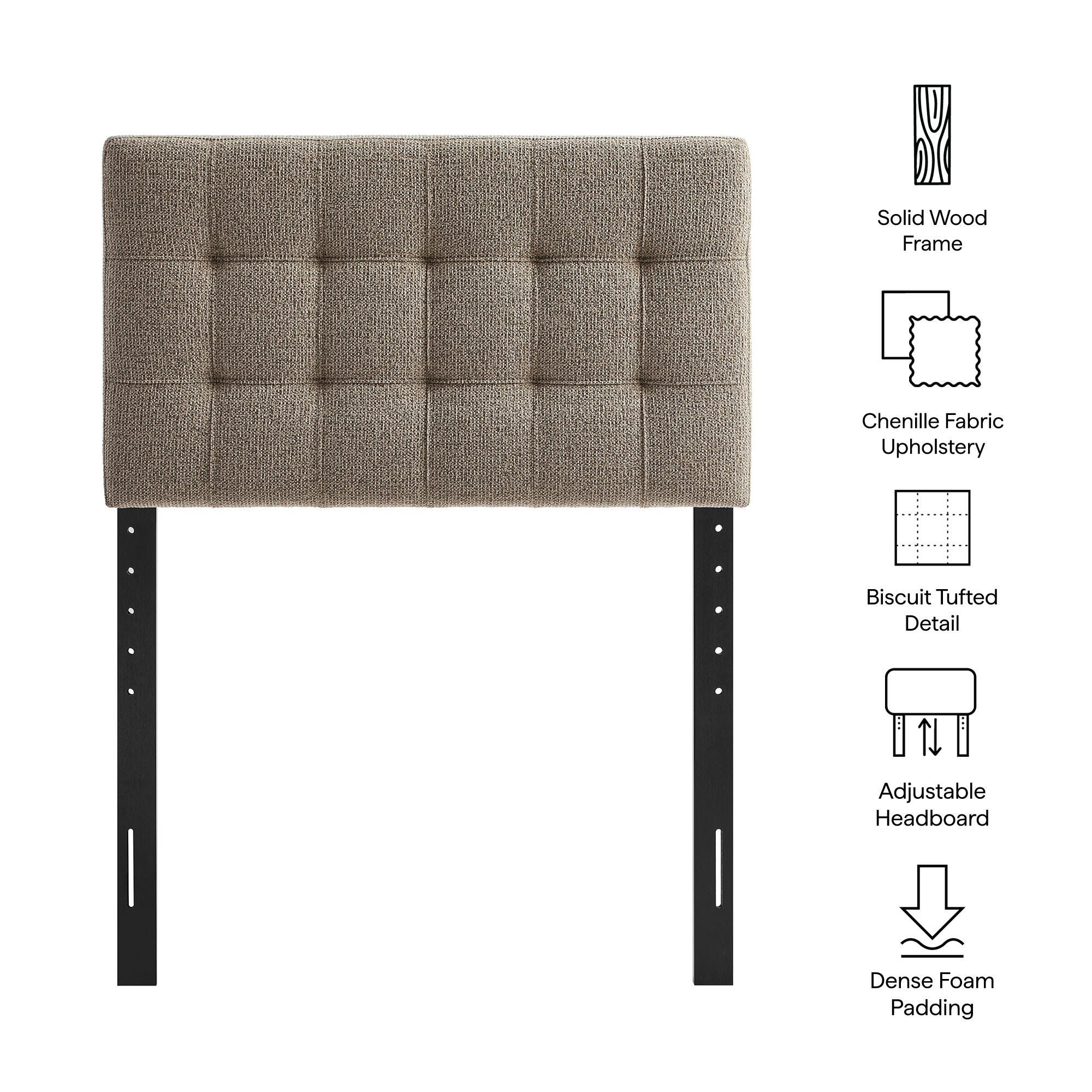 Modway Lily Solid Twin Upholstered Headboard, Taupe, large
