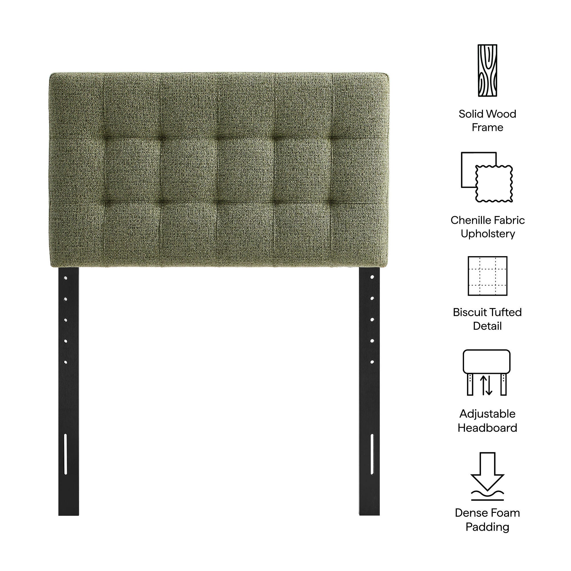 Modway Lily Solid Twin Upholstered Headboard, Leaf, large