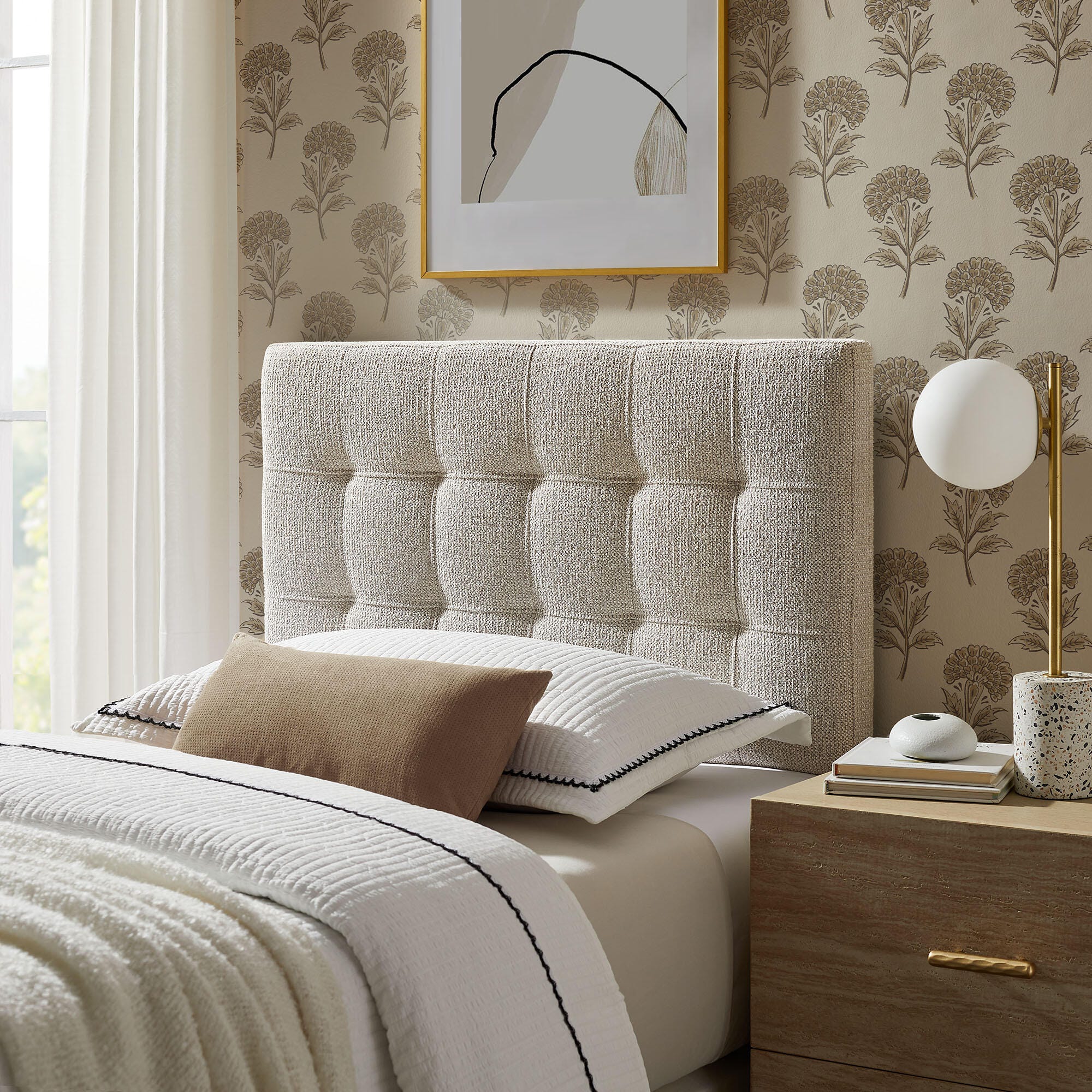 Modway Lily Solid Twin Upholstered Headboard, Dove, rollover