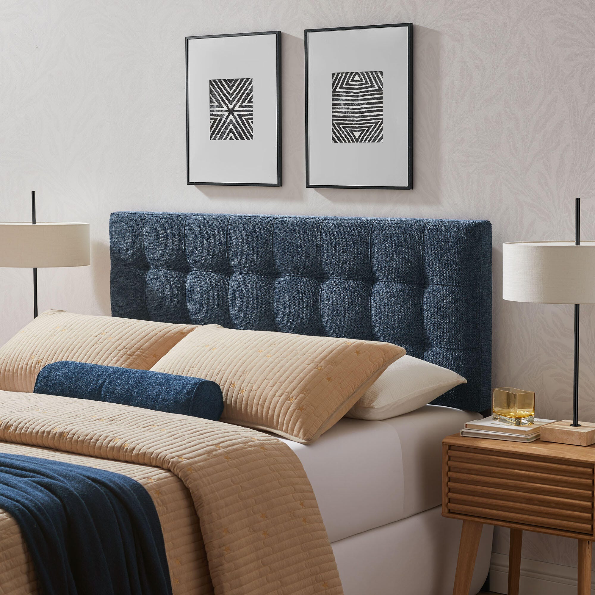Modway Lily Solid King Upholstered Headboard, Navy, rollover