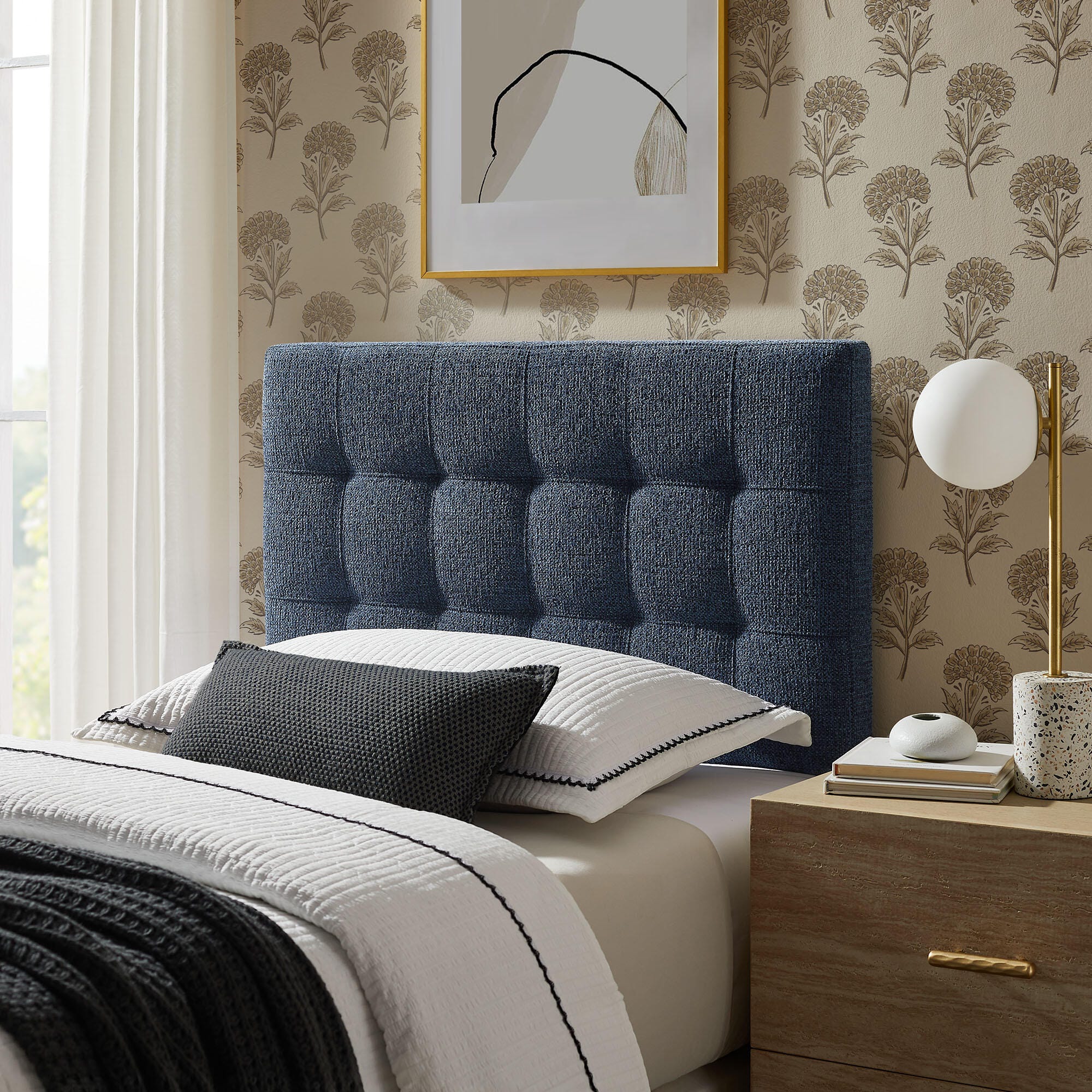 Modway Lily Solid Twin Upholstered Headboard, Navy, rollover