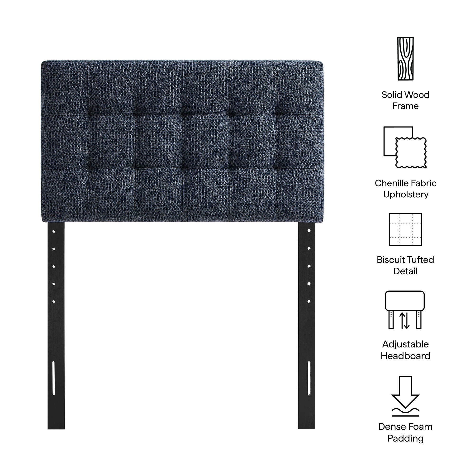 Modway Lily Solid Twin Upholstered Headboard, Navy, large