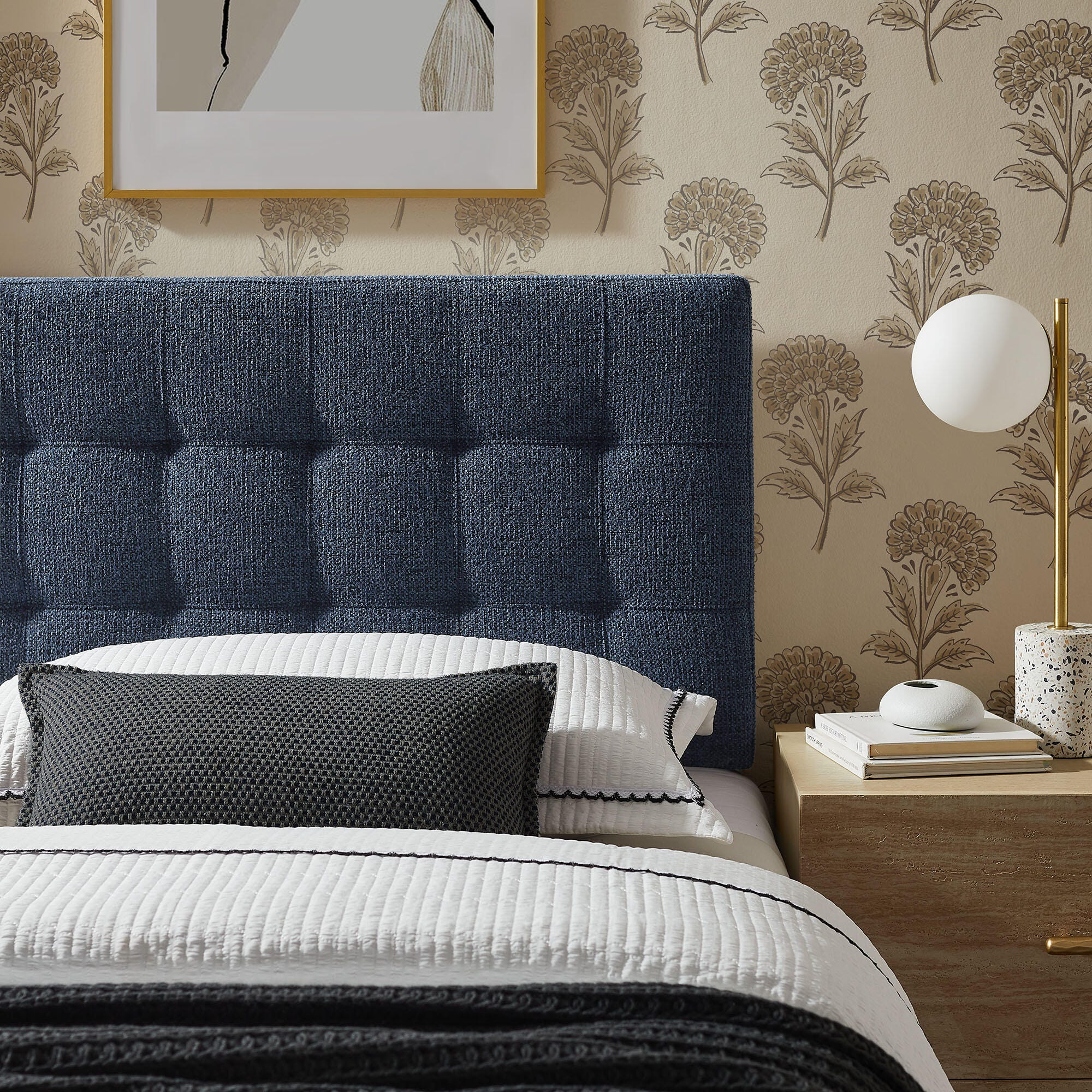 Modway Lily Solid Twin Upholstered Headboard, Navy, large