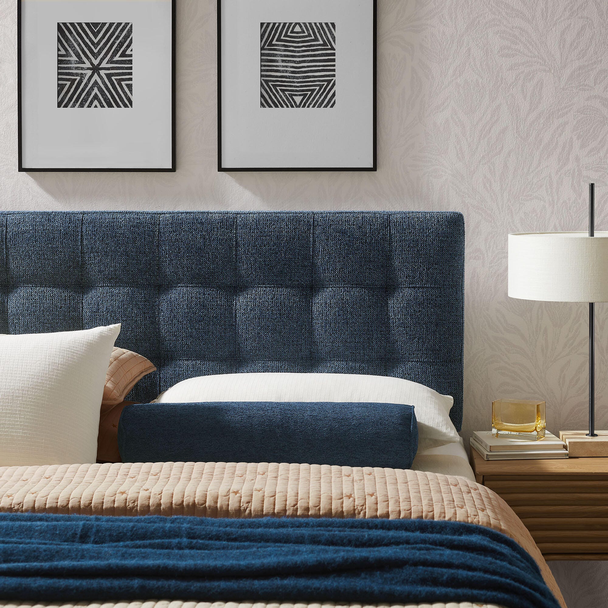 Modway Lily Solid Full Upholstered Headboard, Navy, large