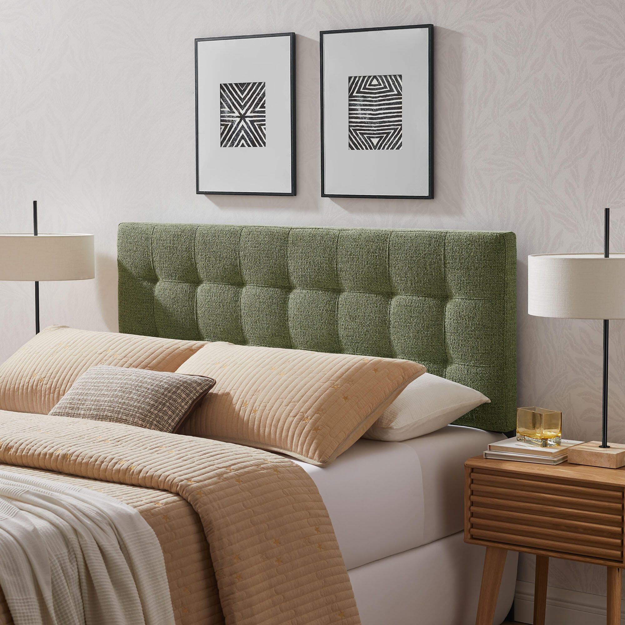 Modway Lily Solid Full Upholstered Headboard, Leaf, rollover