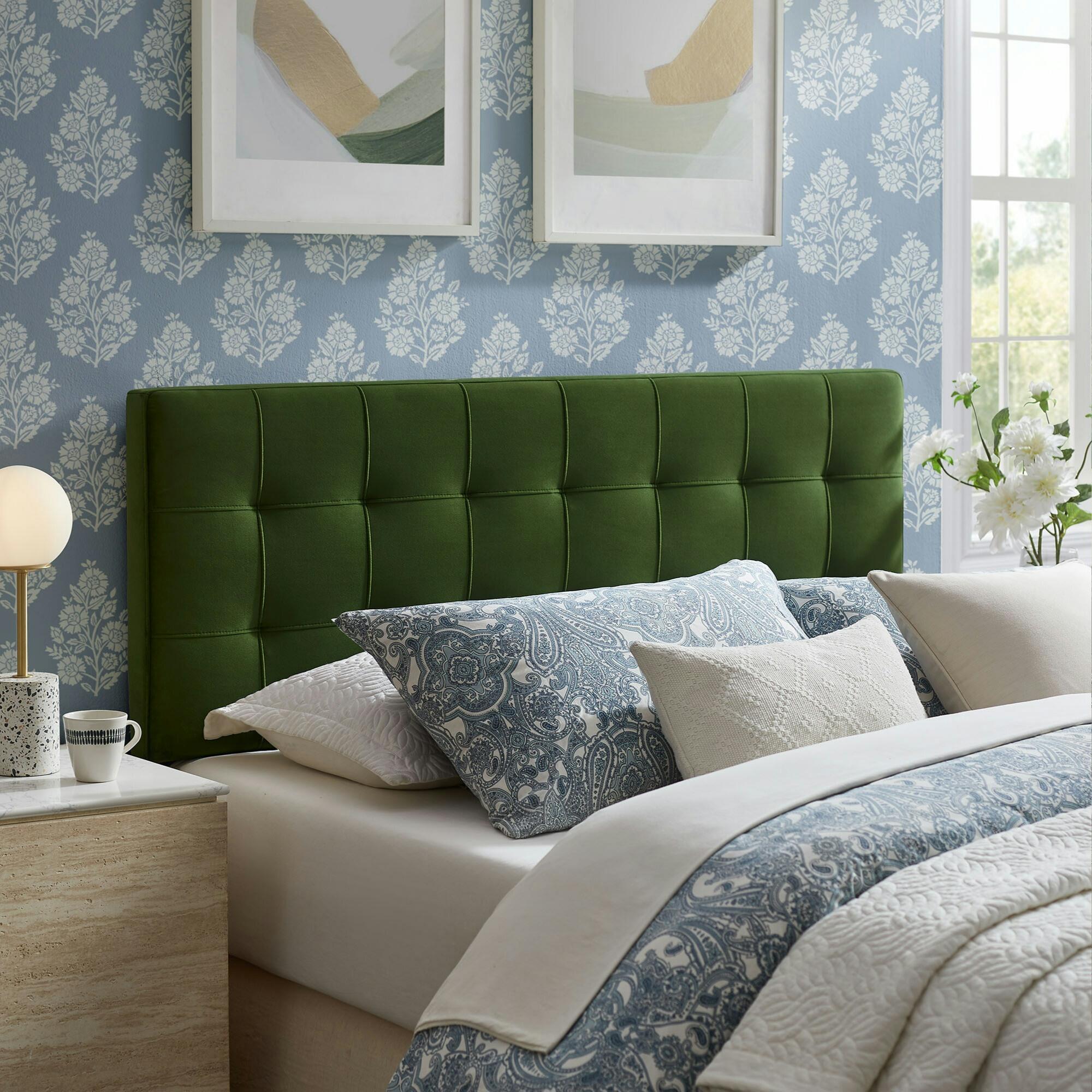 Modway Lily Queen Upholstered Headboard, Moss Green, rollover