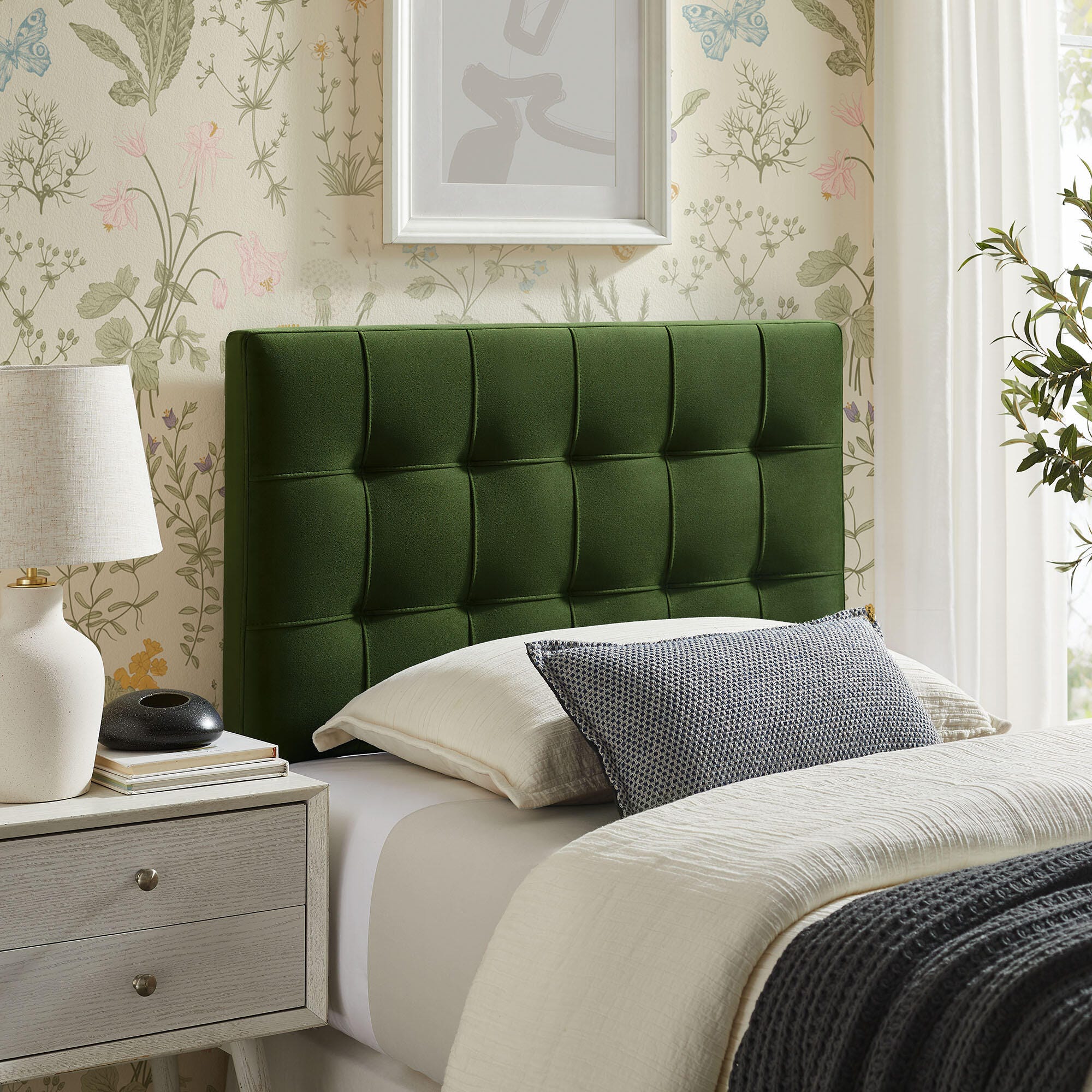 Modway Lily Twin Upholstered Heaboard, Moss Green, rollover