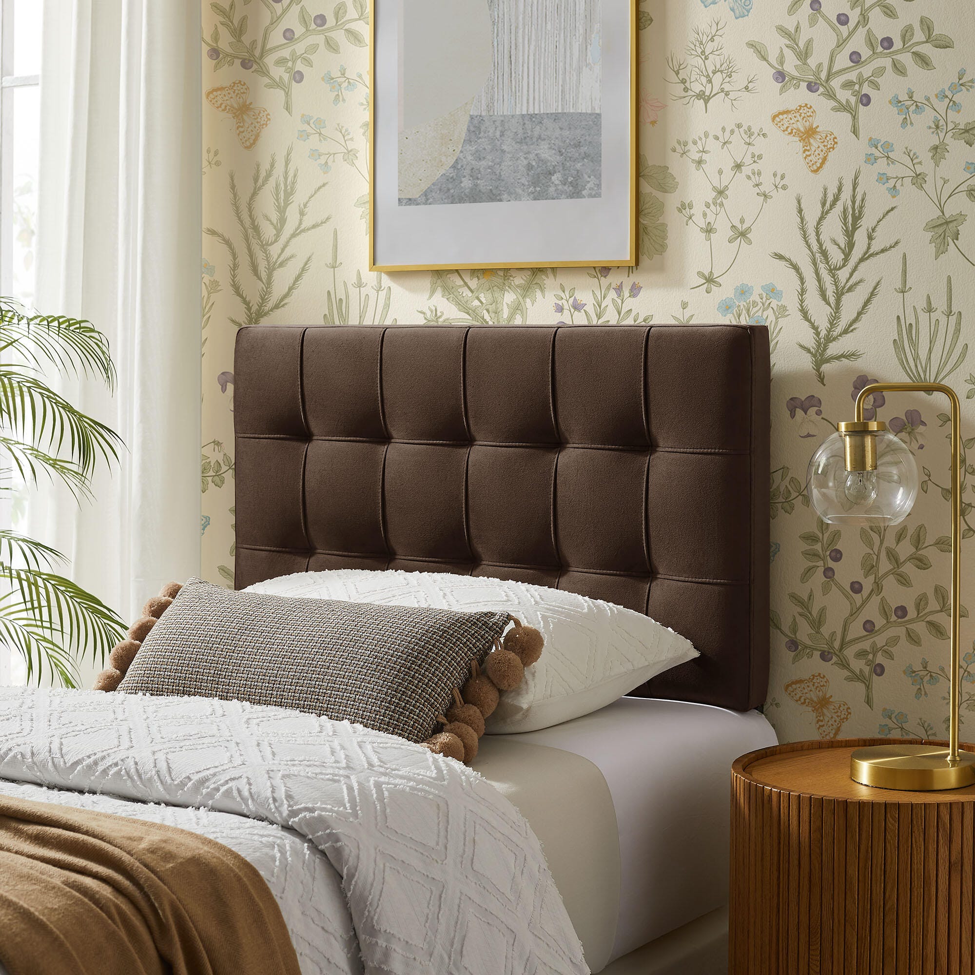 Modway Lily Twin Upholstered Heaboard, Chocolate Brown, large