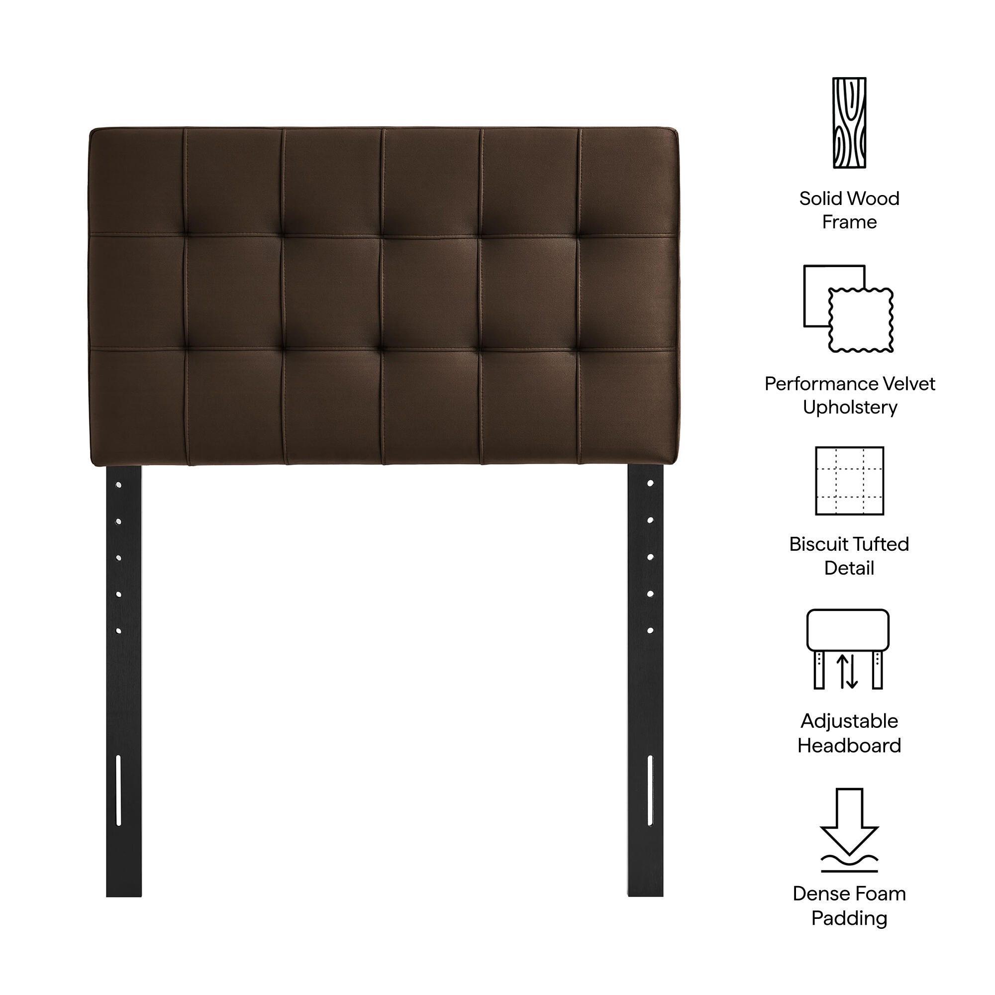 Modway Lily Twin Upholstered Heaboard, Chocolate Brown, large