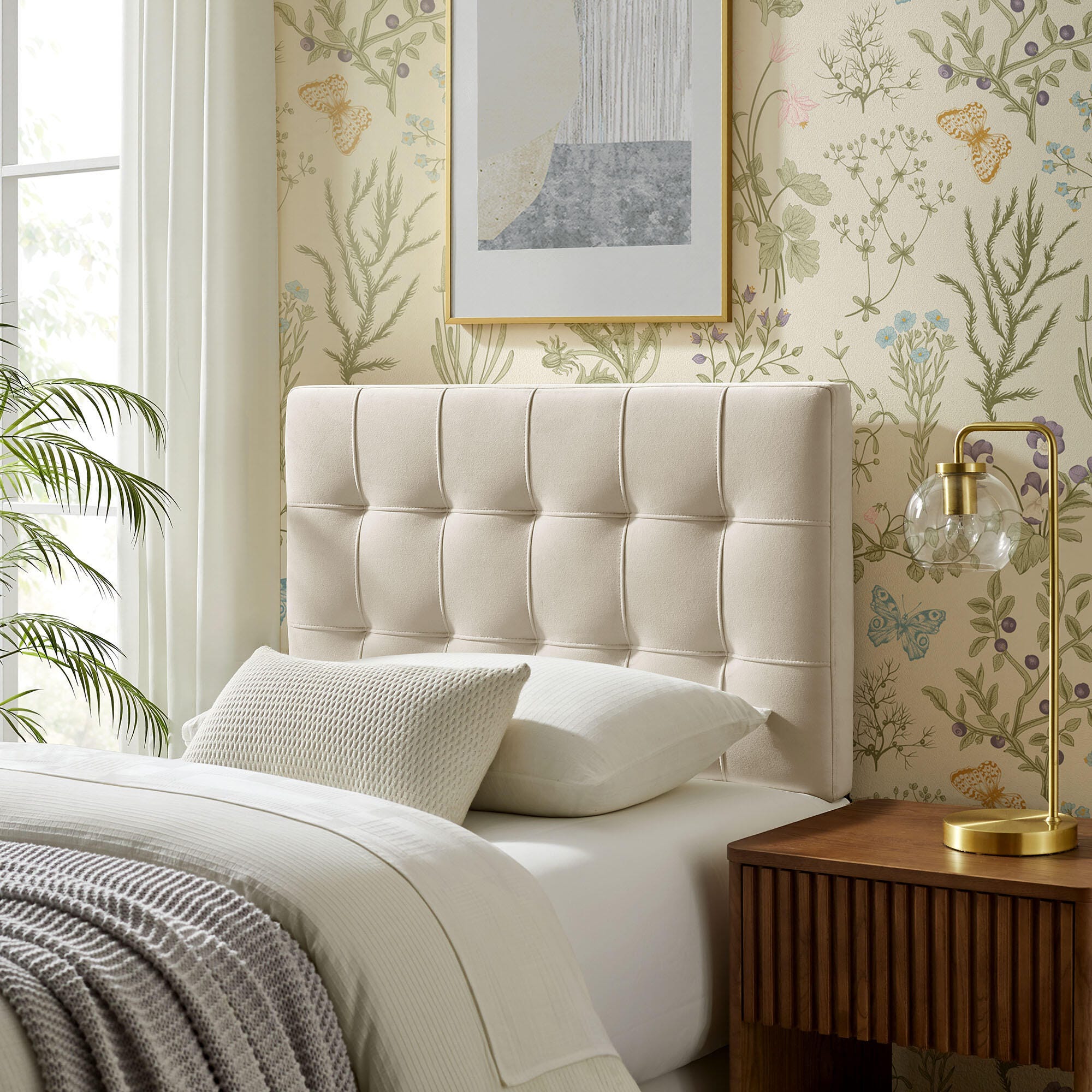 Modway Lily Twin Upholstered Heaboard, Alabaster, rollover