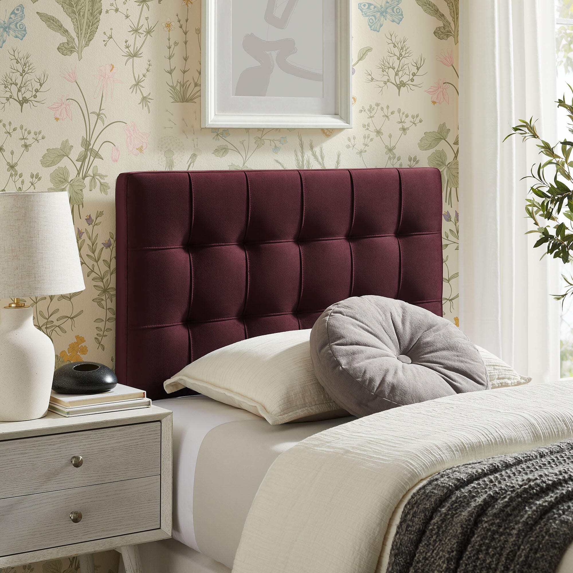 Modway Lily Twin Upholstered Heaboard, Mulberry, rollover