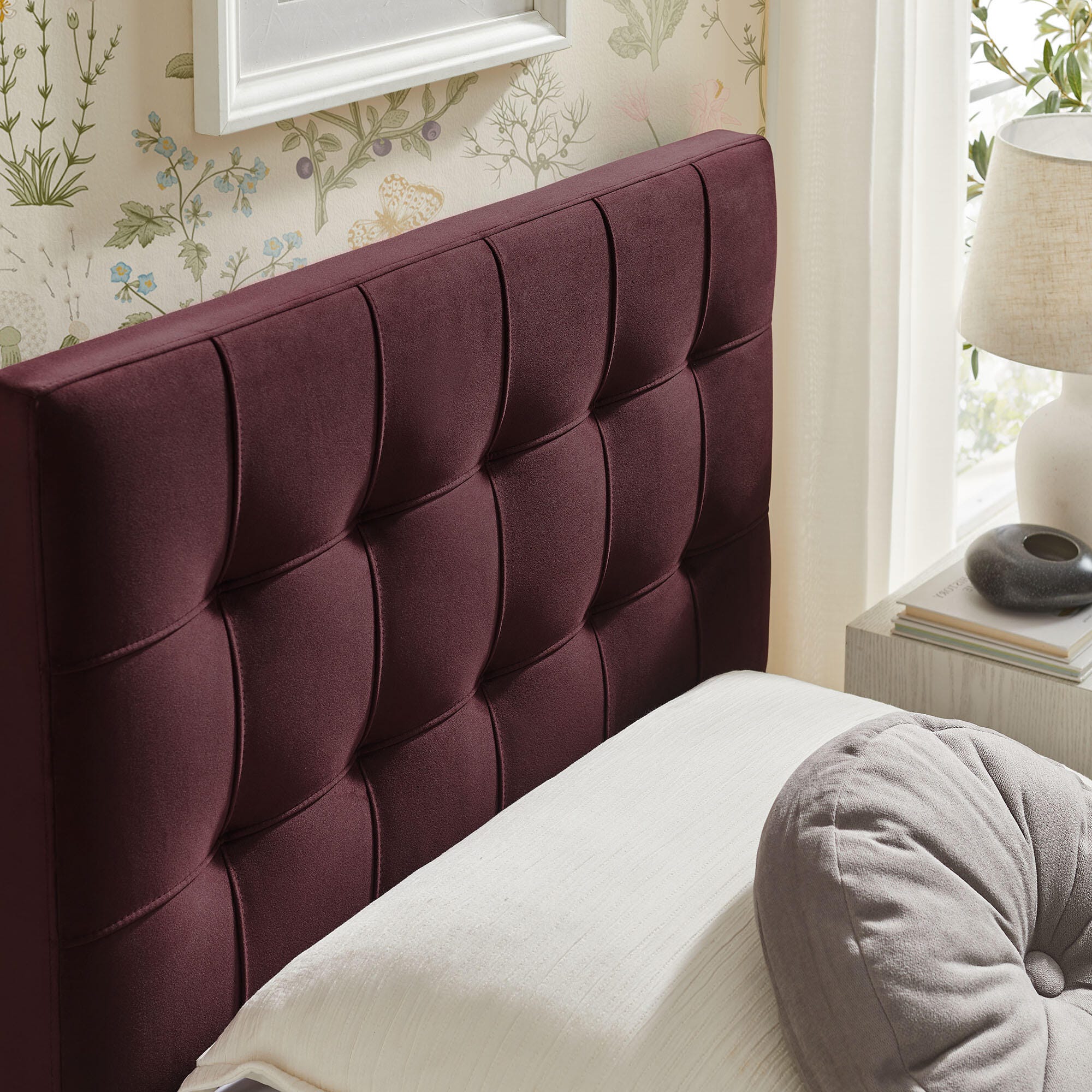 Modway Lily Twin Upholstered Heaboard, Mulberry, large