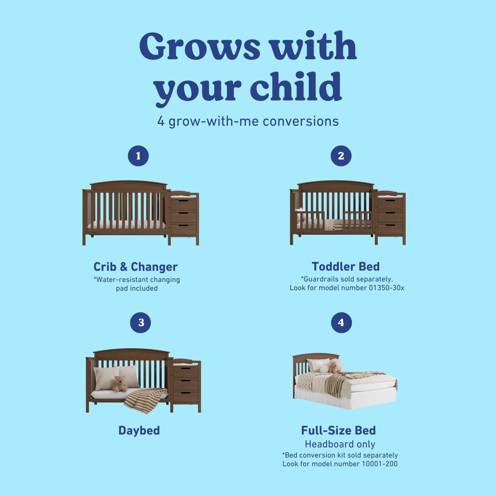 Graco Benton 4-in-1 Convertible Crib and Changer, Hazelnut, large