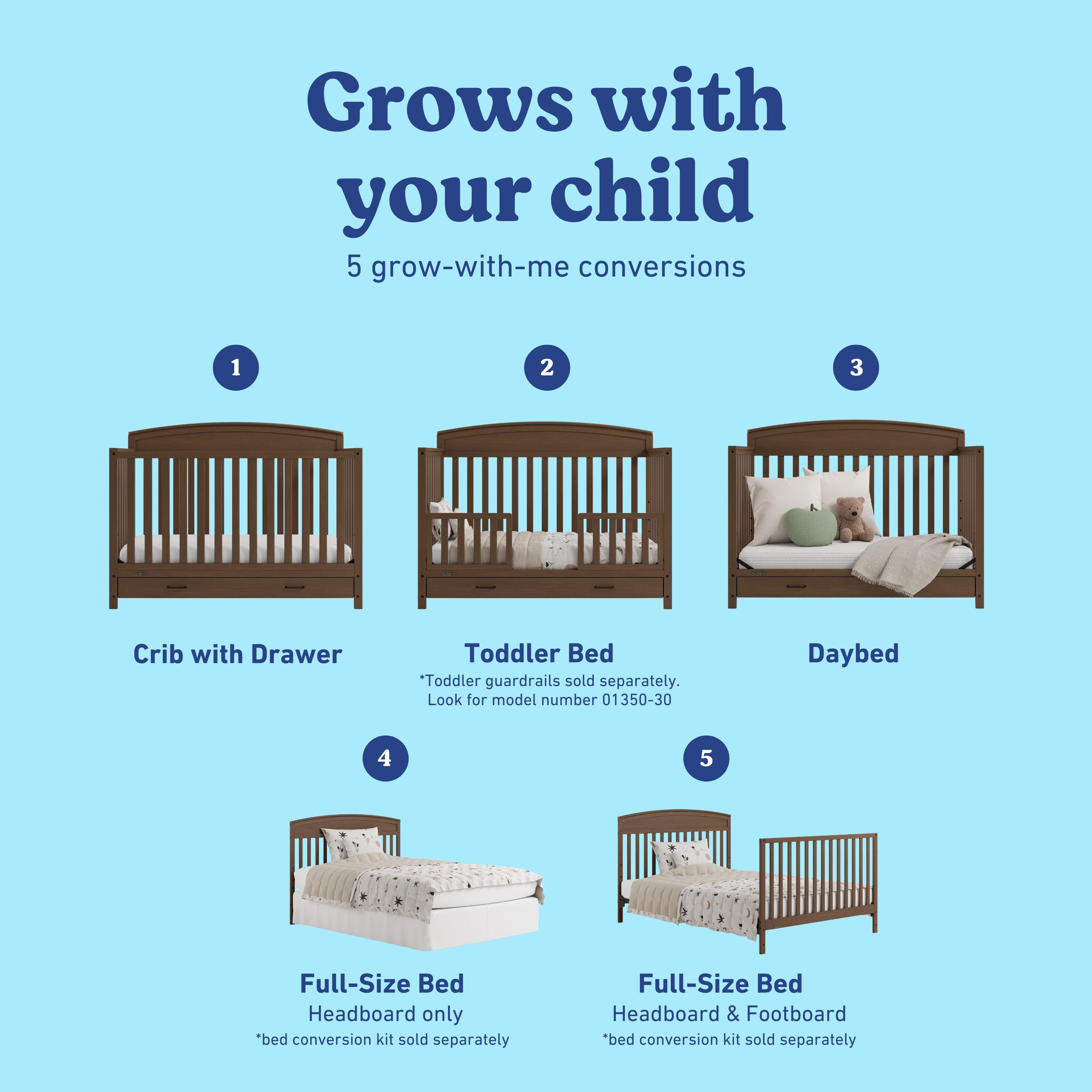 Graco Benton 5-in-1 Convertible Crib With Storage Drawer, Hazelnut, large