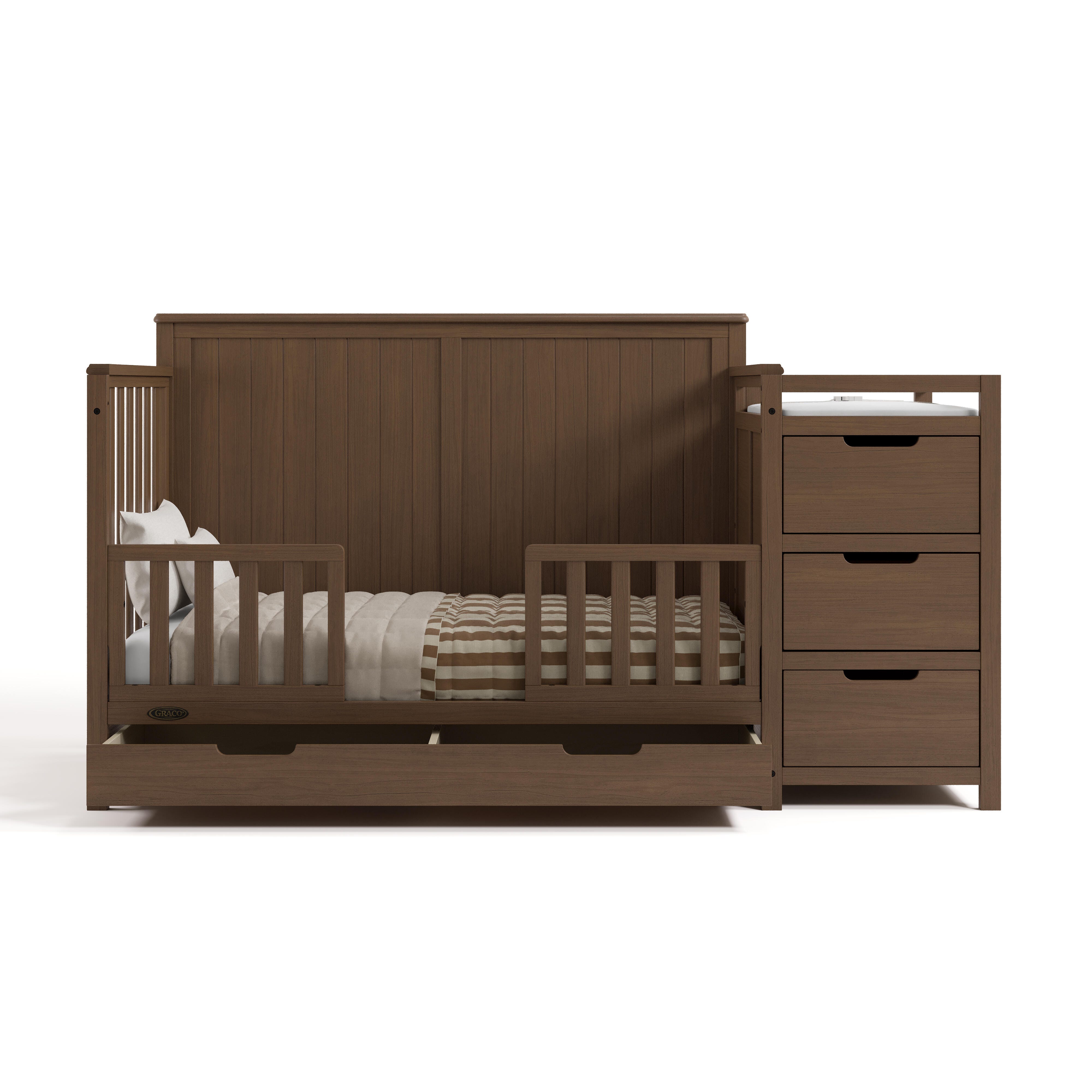 Graco Hadley 5-in-1 Convertible Crib and Changer With Storage Drawer, Hazelnut, large