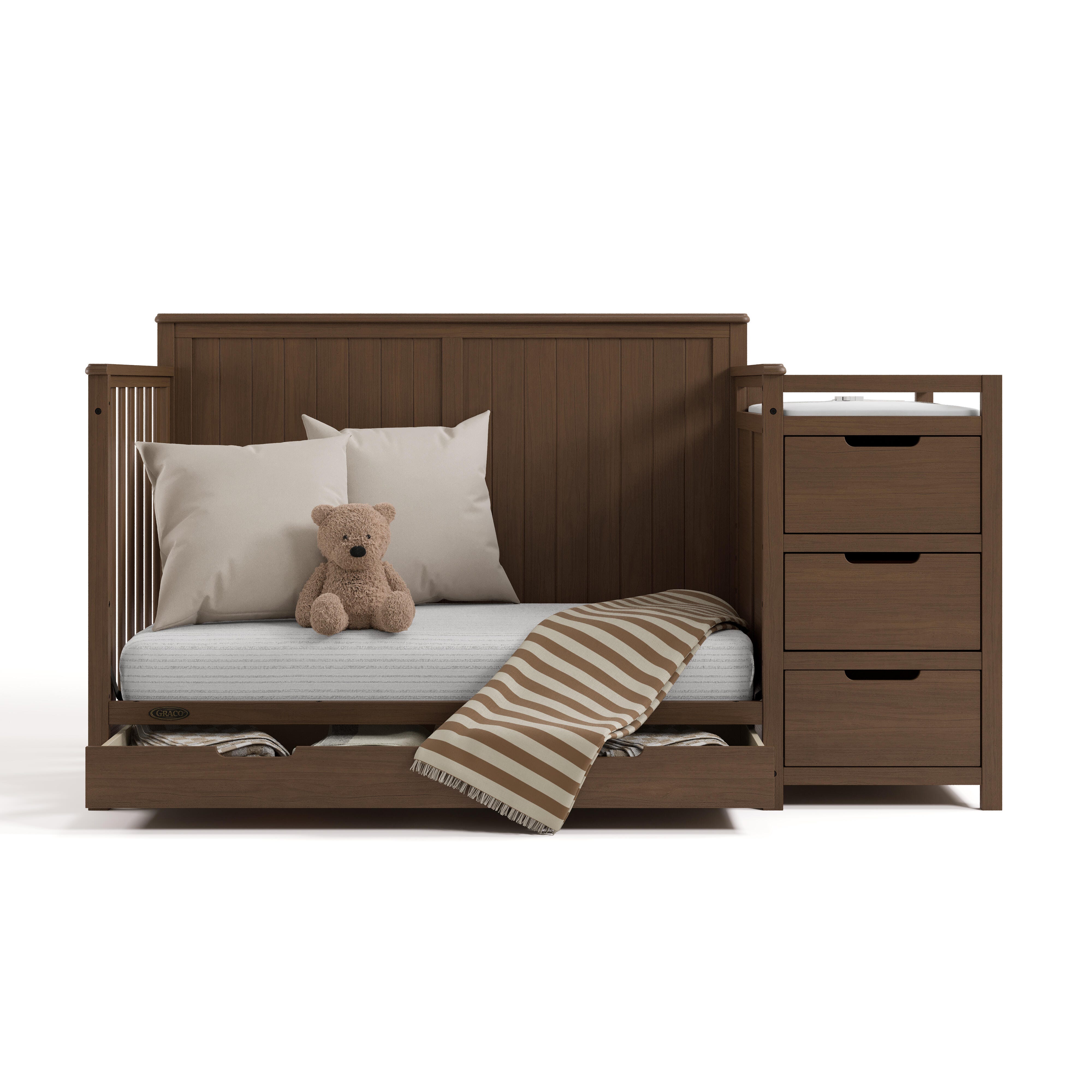Graco Hadley 5-in-1 Convertible Crib and Changer With Storage Drawer, Hazelnut, large