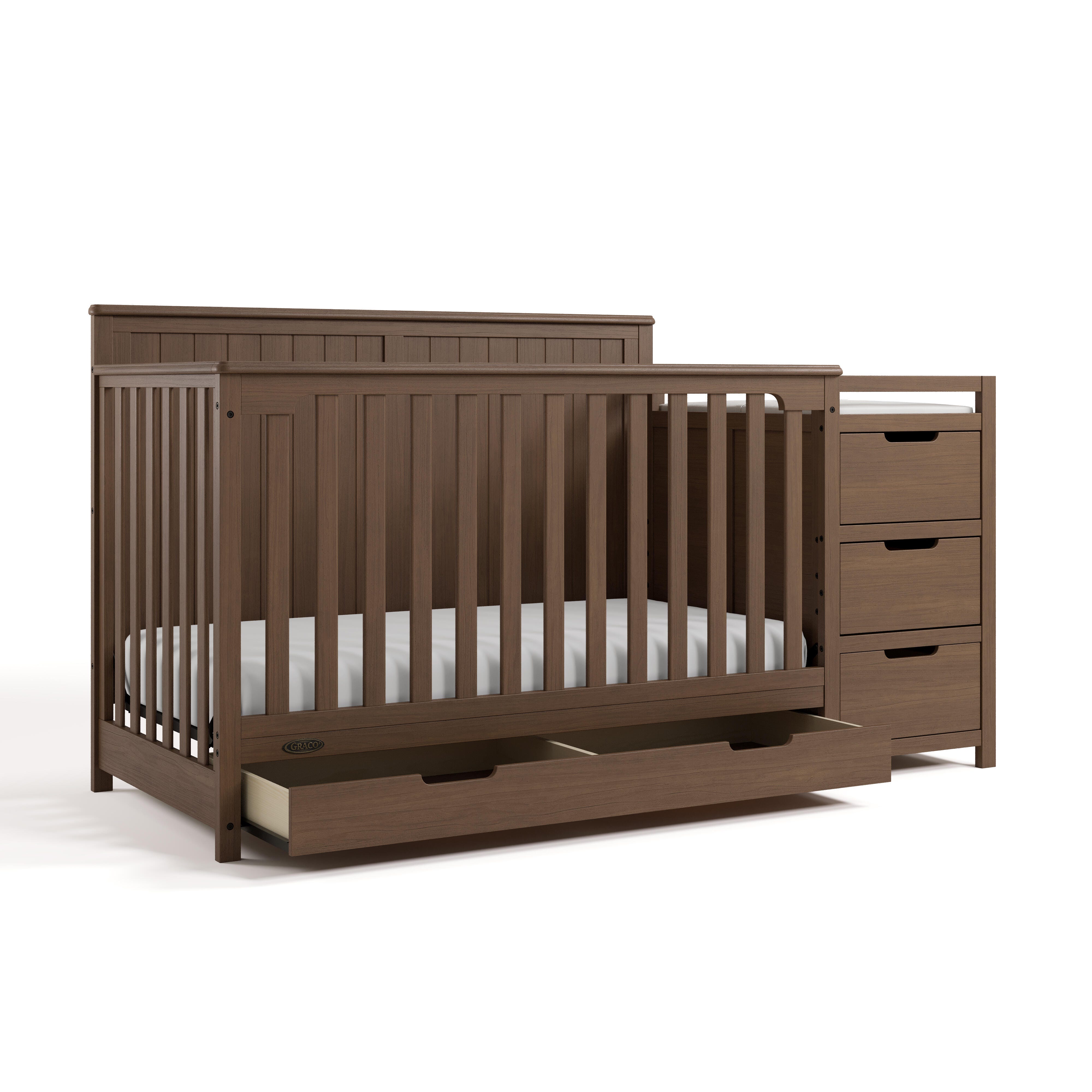 Graco Hadley 5-in-1 Convertible Crib and Changer With Storage Drawer, Hazelnut, large