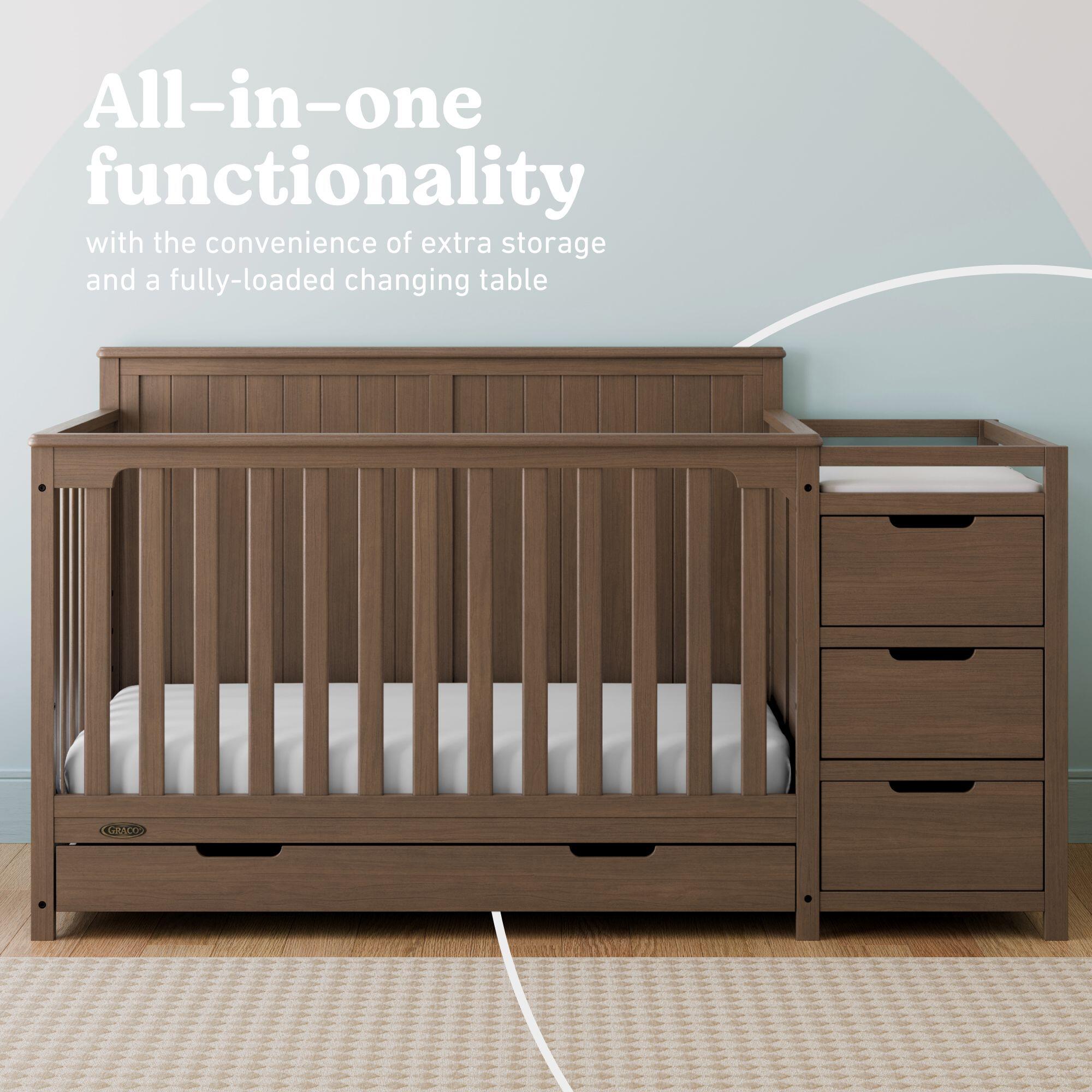 Graco Hadley 5-in-1 Convertible Crib and Changer With Storage Drawer, Hazelnut, large