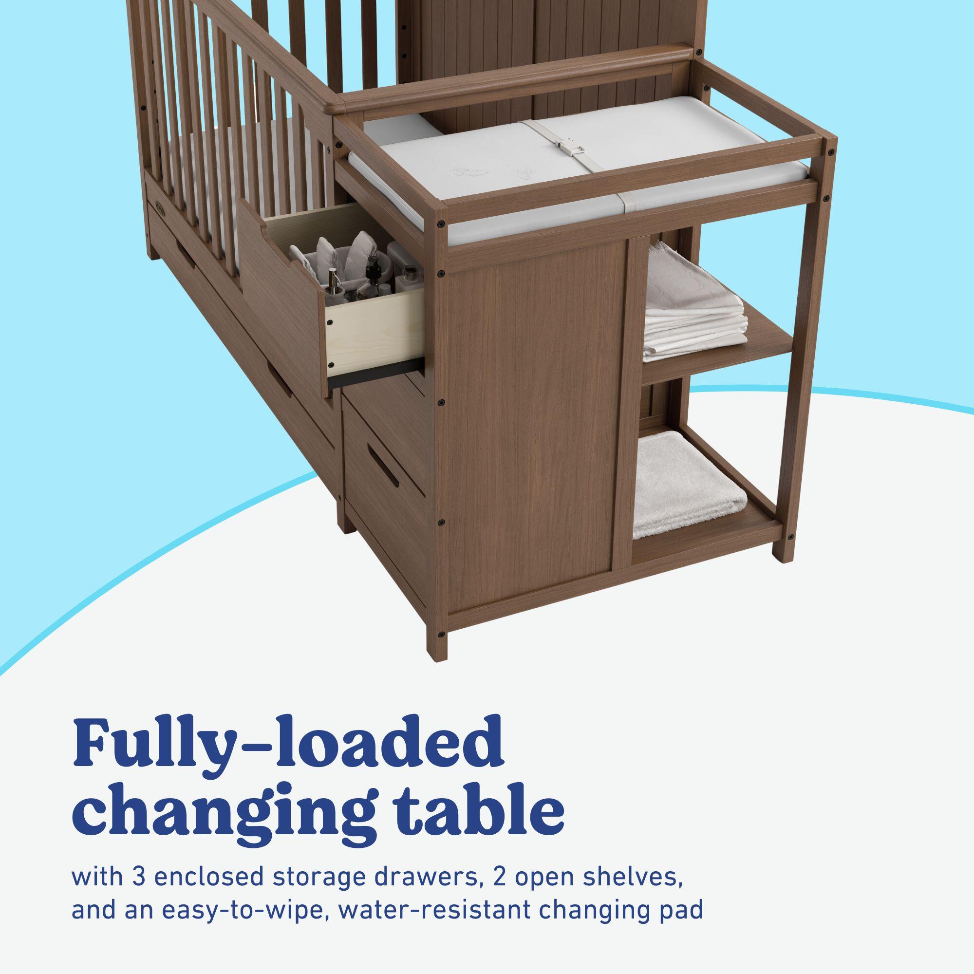 Graco Hadley 5-in-1 Convertible Crib and Changer With Storage Drawer, Hazelnut, large