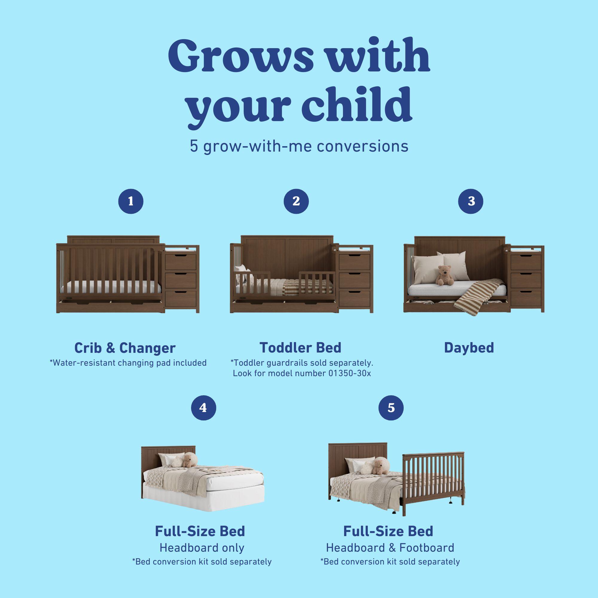 Graco Hadley 5-in-1 Convertible Crib and Changer With Storage Drawer, Hazelnut, large