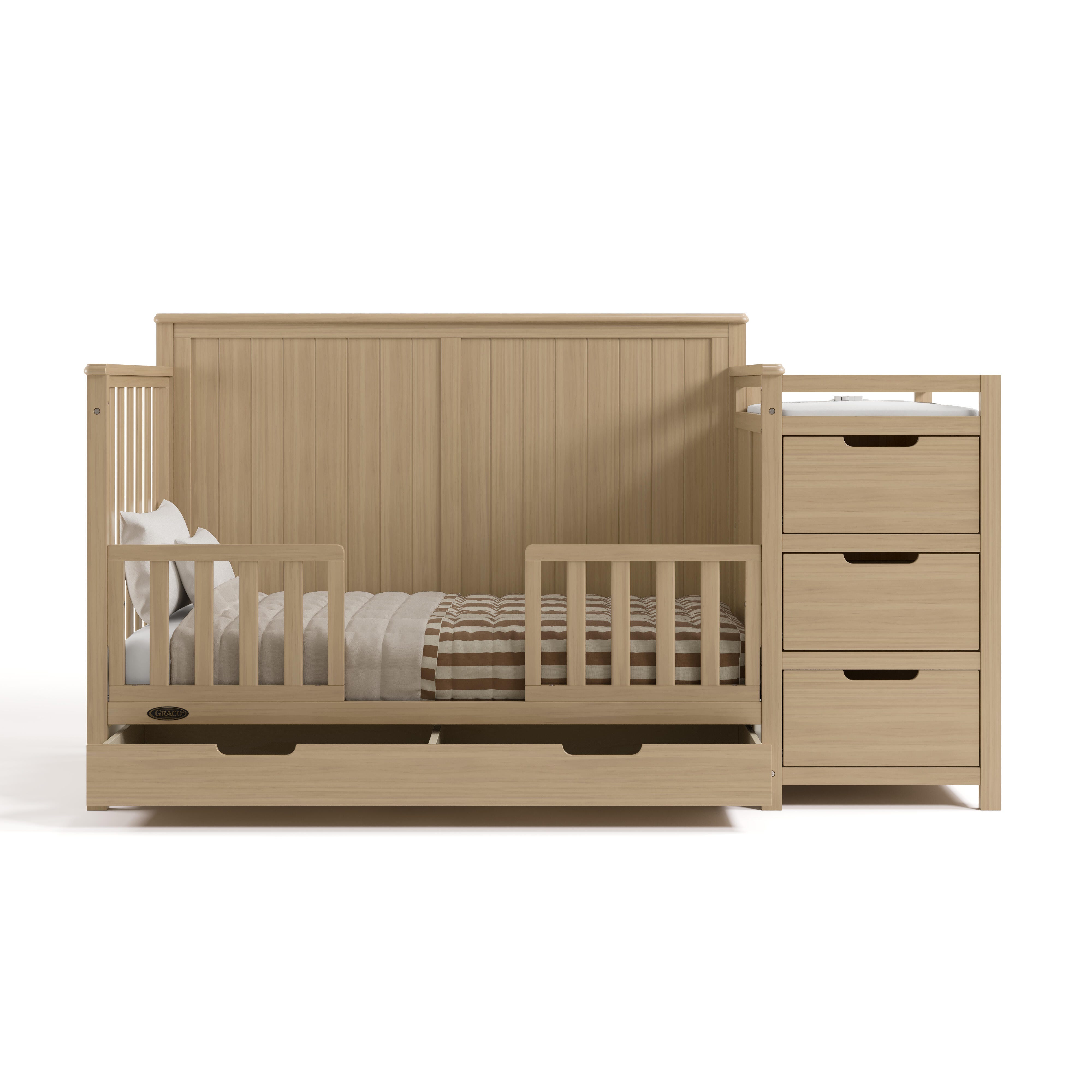Graco Hadley 5-in-1 Convertible Crib and Changer With Storage Drawer, Driftwood, large