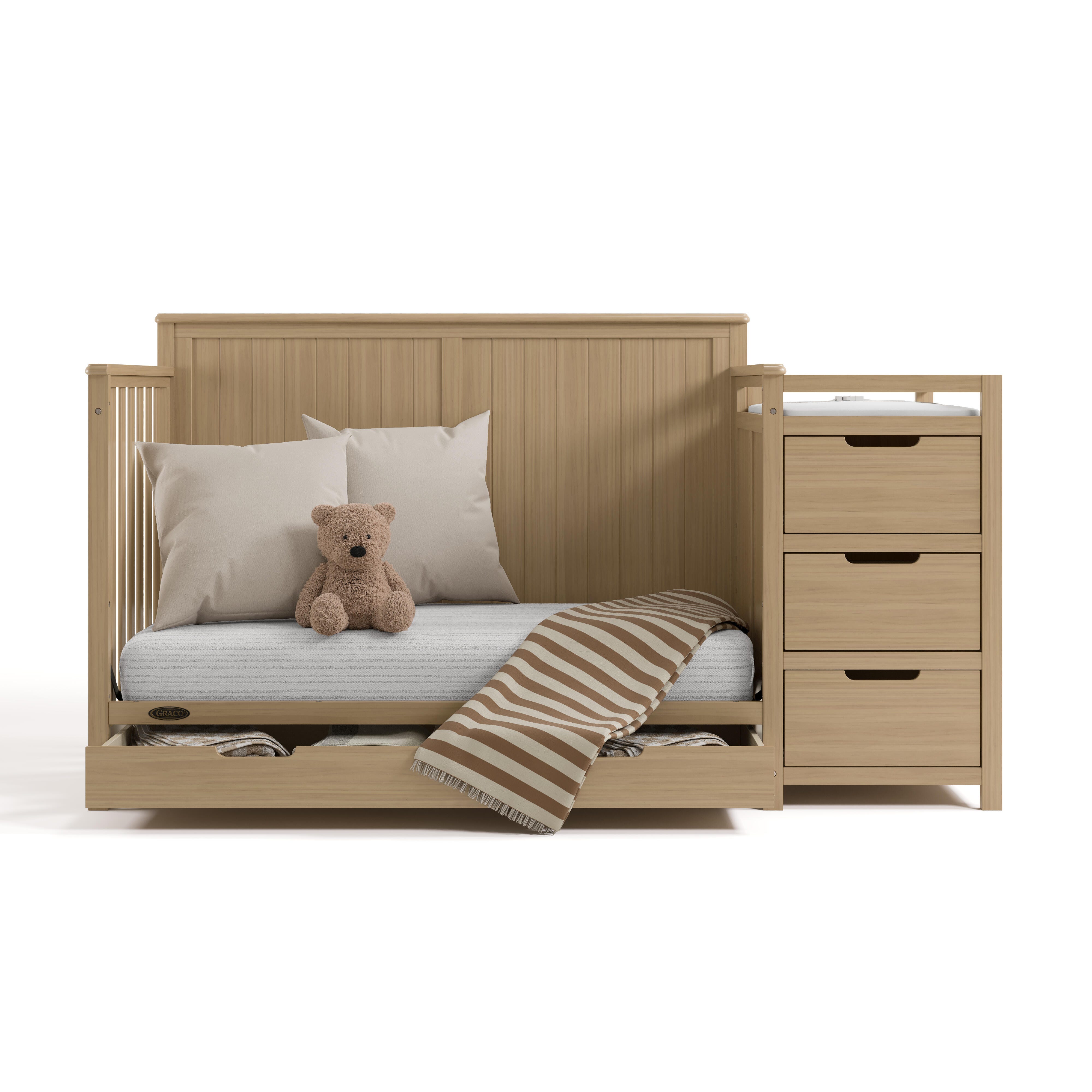 Graco Hadley 5-in-1 Convertible Crib and Changer With Storage Drawer, Driftwood, large